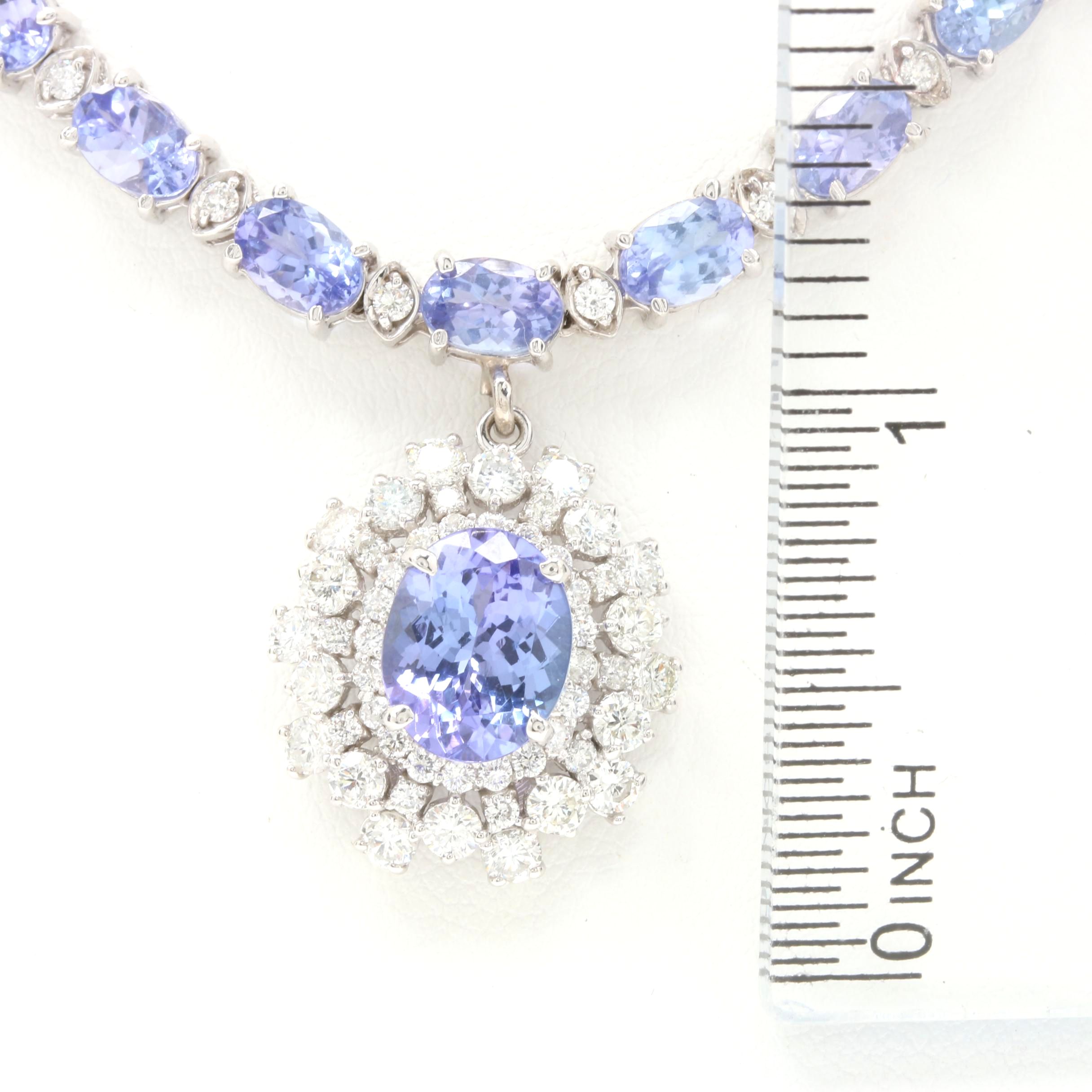14K White Gold 2.23 CT Tanzanite and 2.49 CTW Diamond Necklace