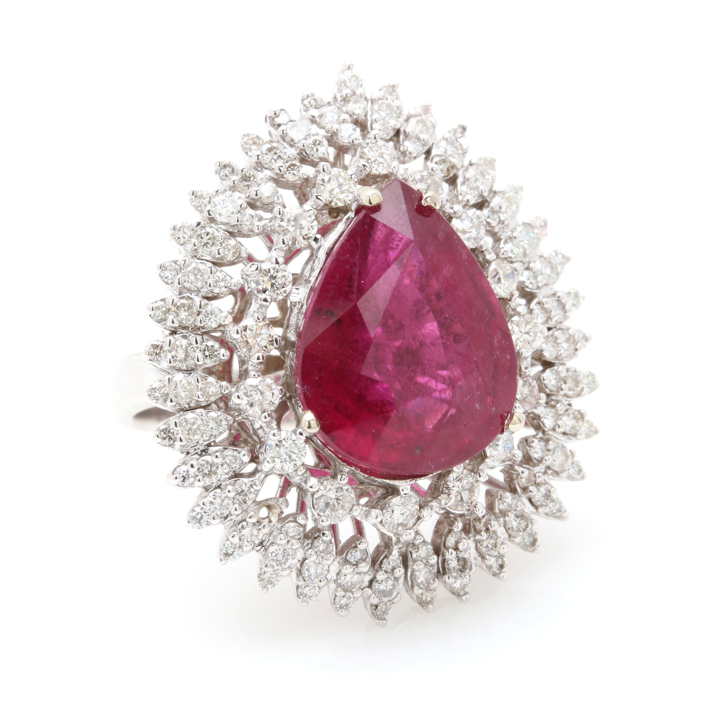 14K White Gold 7.79 CT Rubellite and 2.05 CTW Diamond Ring