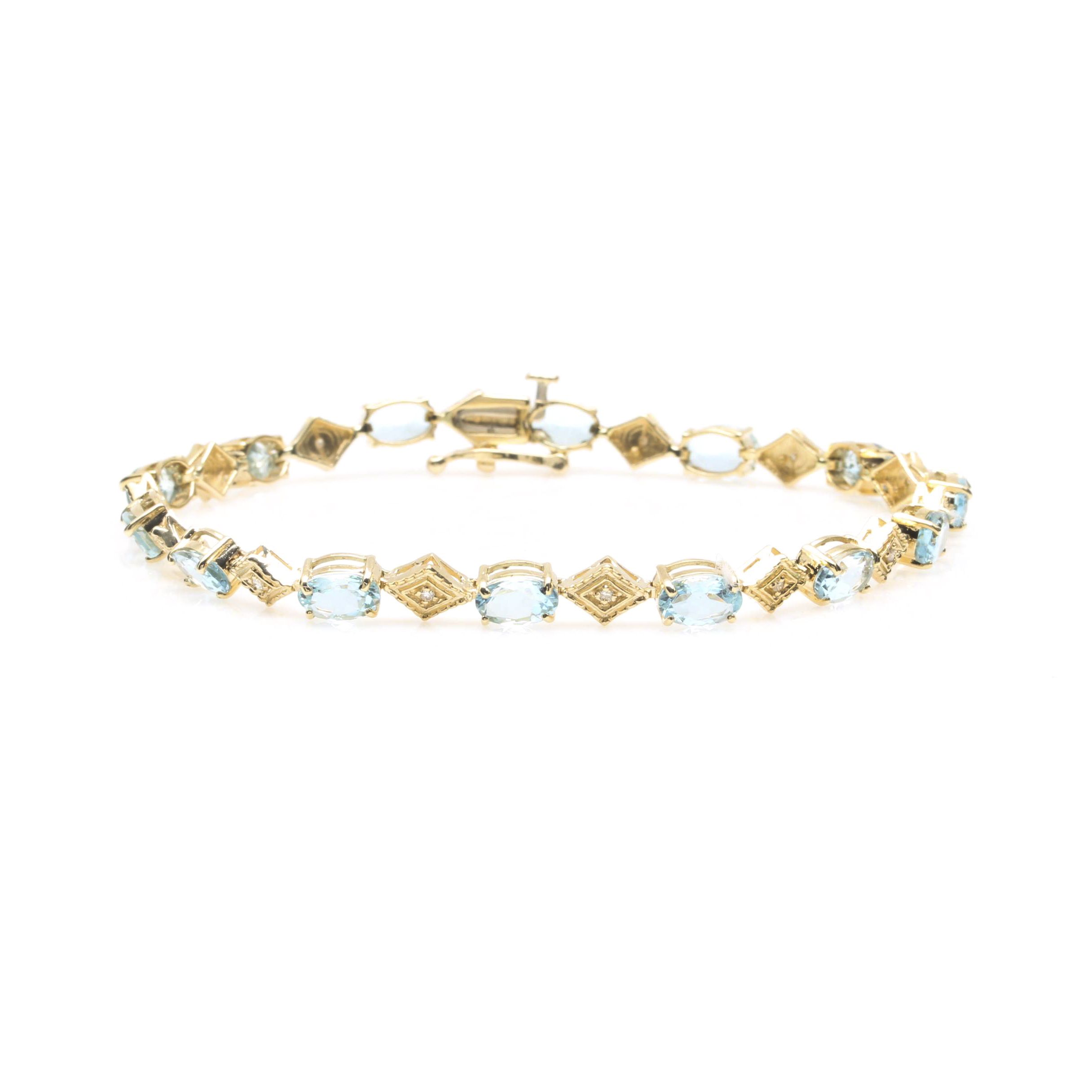 14K Yellow Gold Aquamarine and Diamond Bracelet