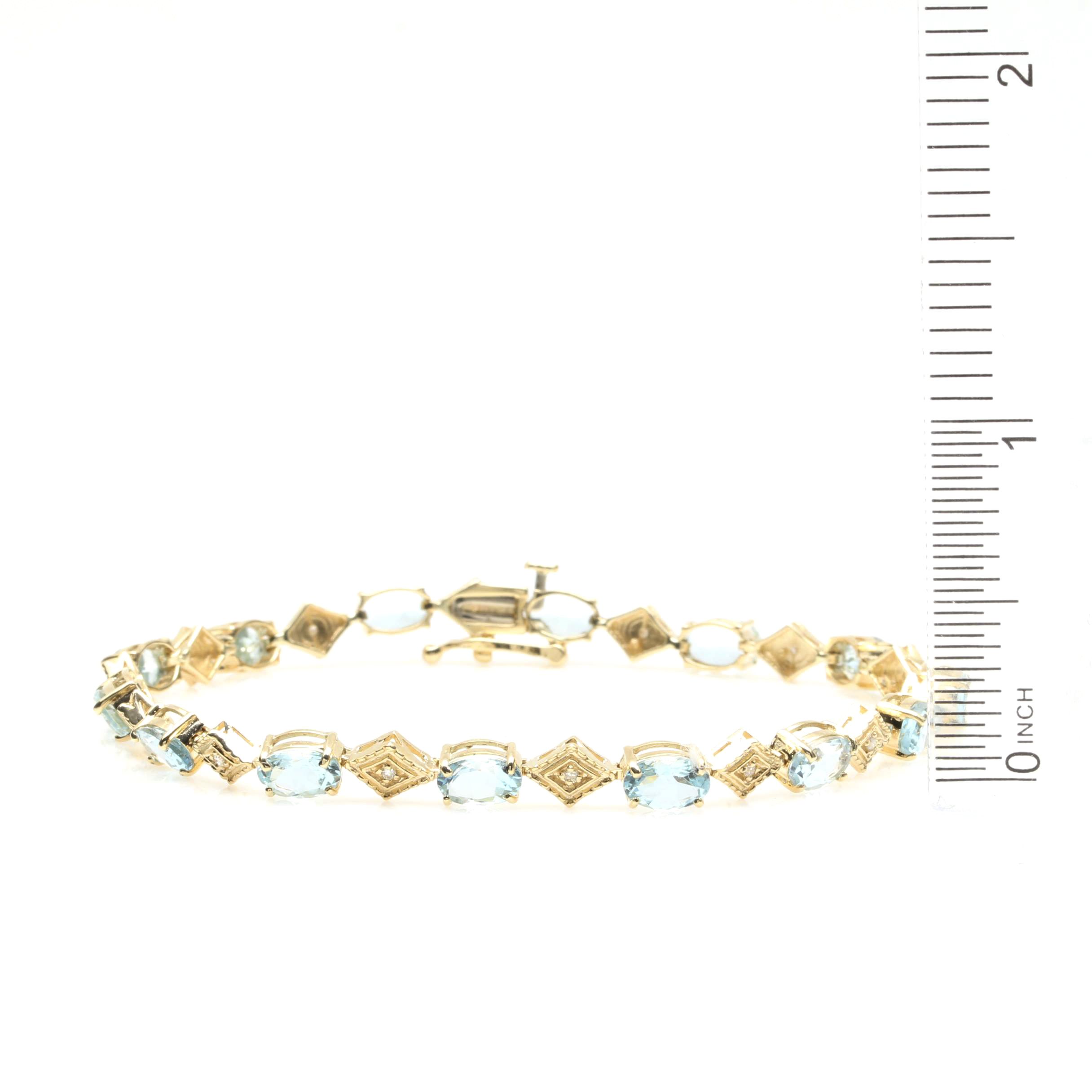 14K Yellow Gold Aquamarine and Diamond Bracelet