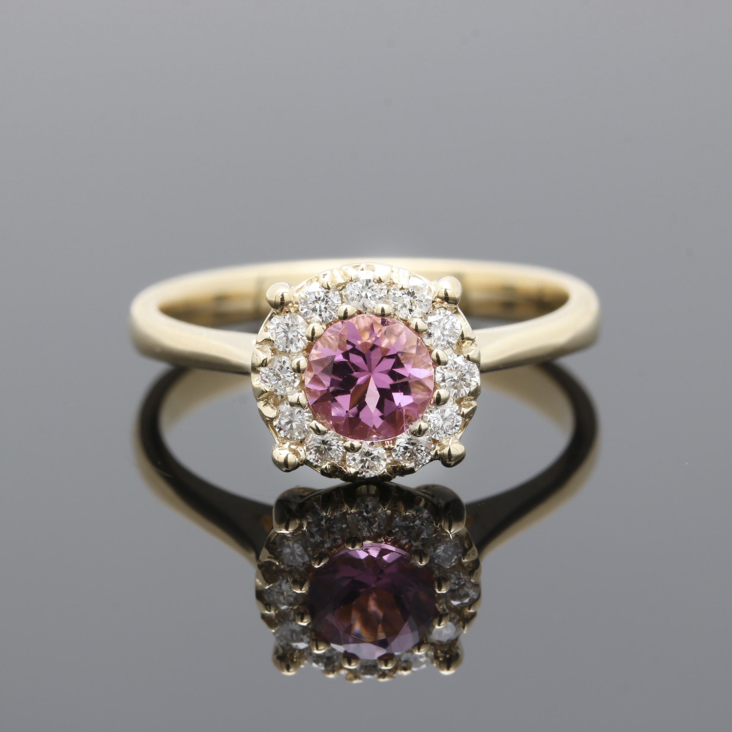 14K Yellow Gold Pink Tourmaline and Diamond Ring