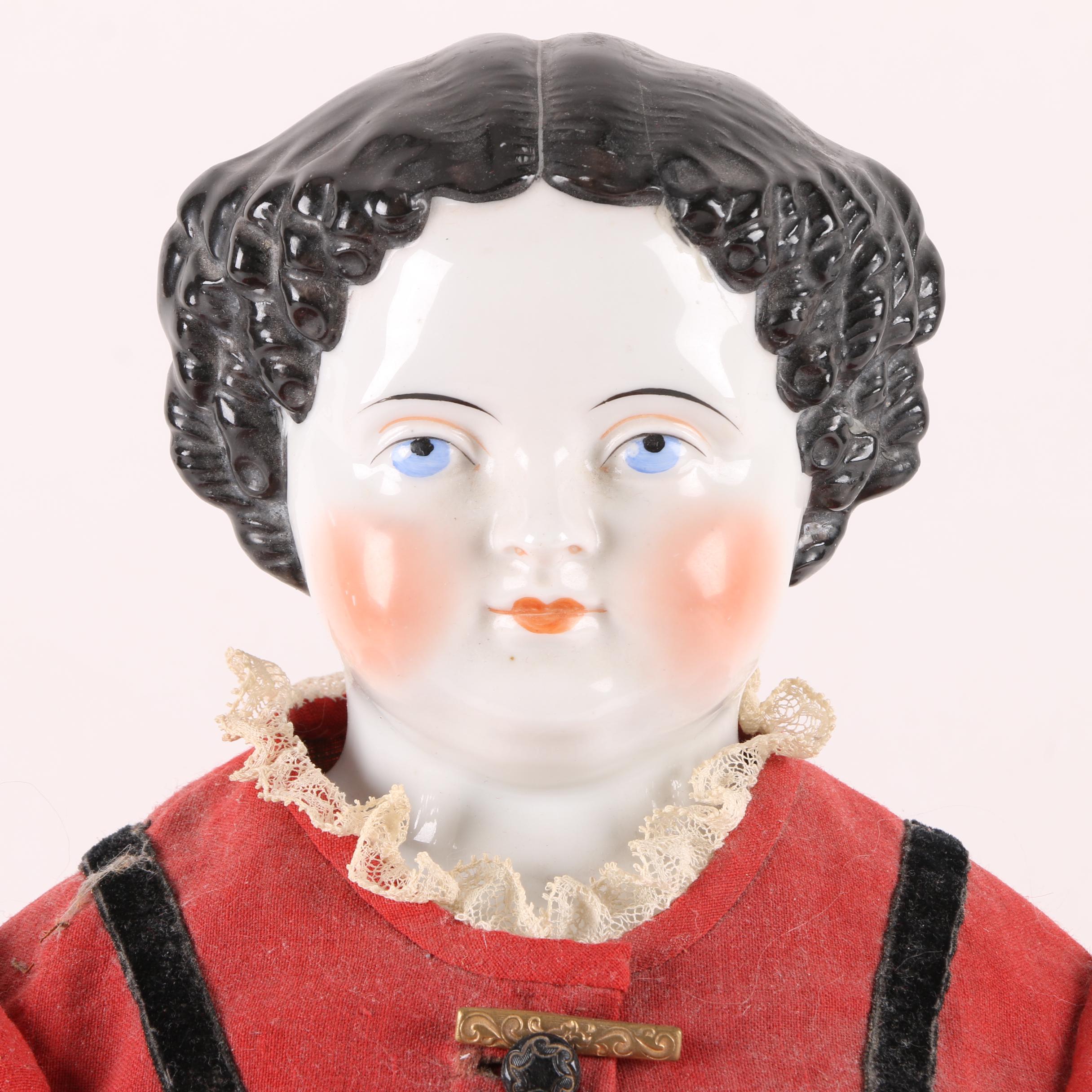 Antique China Head Doll with Cloth and Leather Body