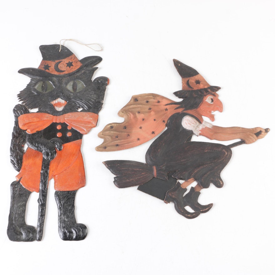 Halloween Black Cat and Witch Wall Decor