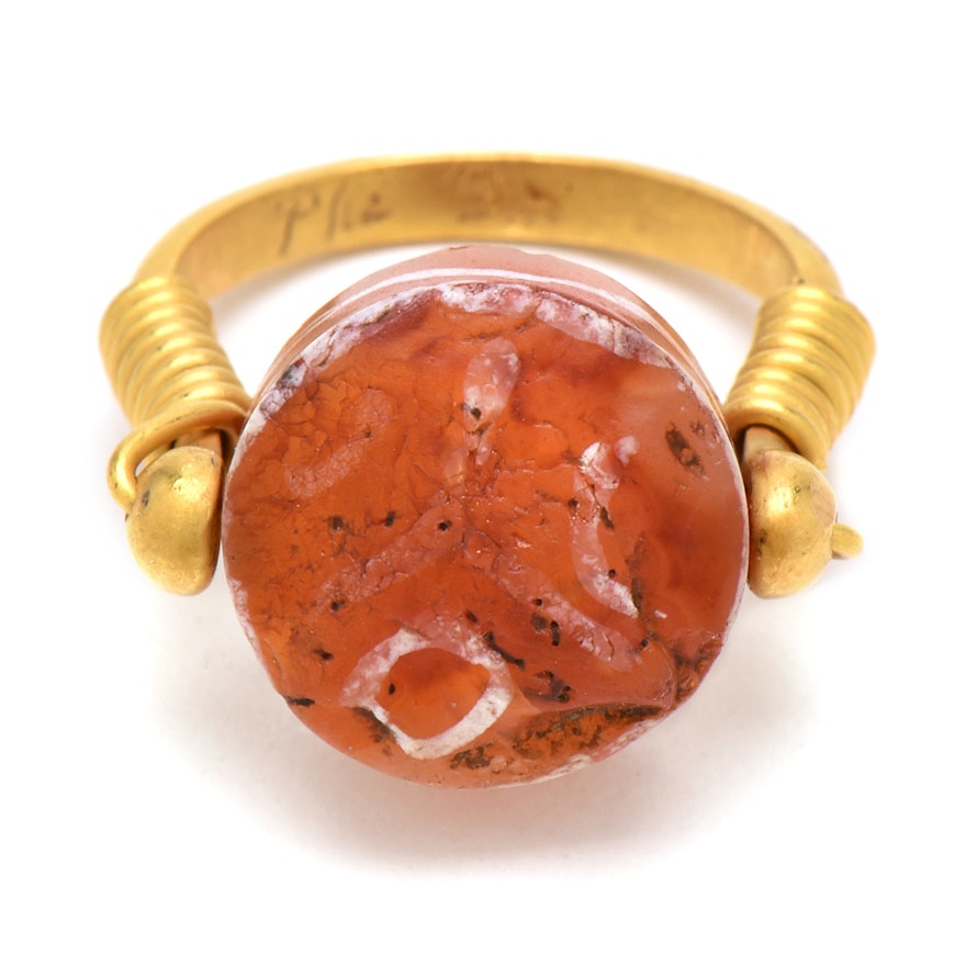 Byzantine Style 18K Yellow Gold Rough Agate Spinning Ring