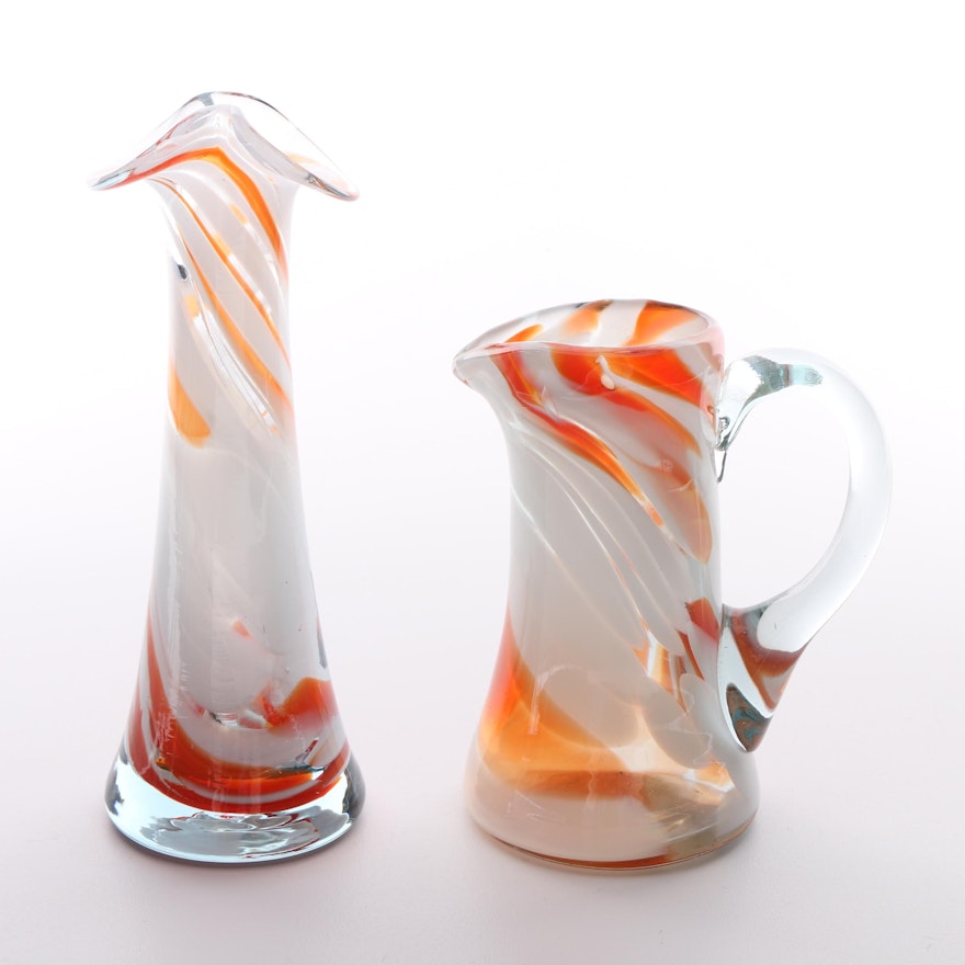 Murano Style Blown Glass Pitcher and Vase