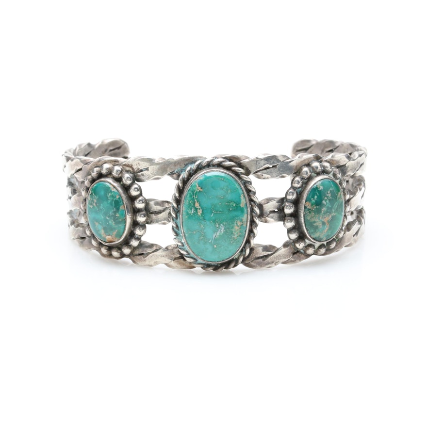 Sterling Silver Turquoise Tri-Split Cuff Bracelet