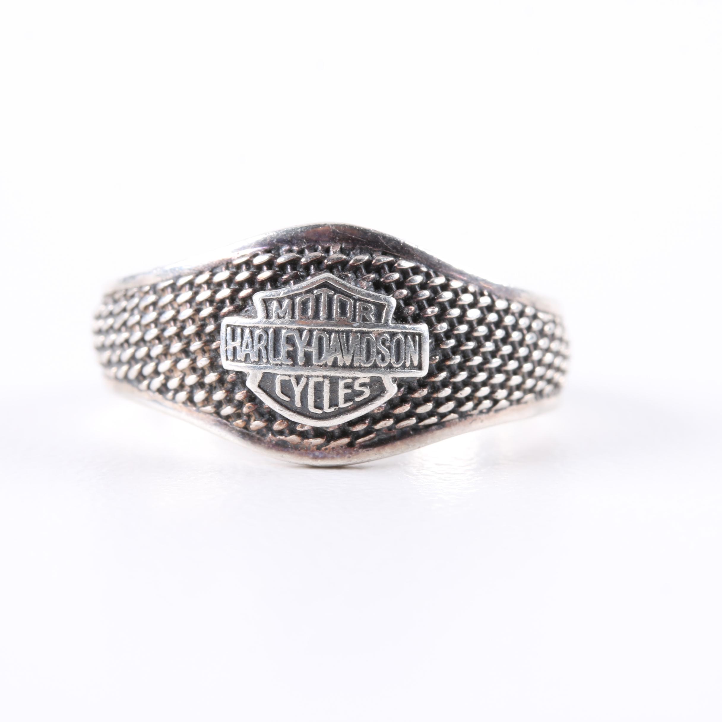 Sterling Silver Agate Jewelry Featuring Harley Davidson Ring and Bolo Ties