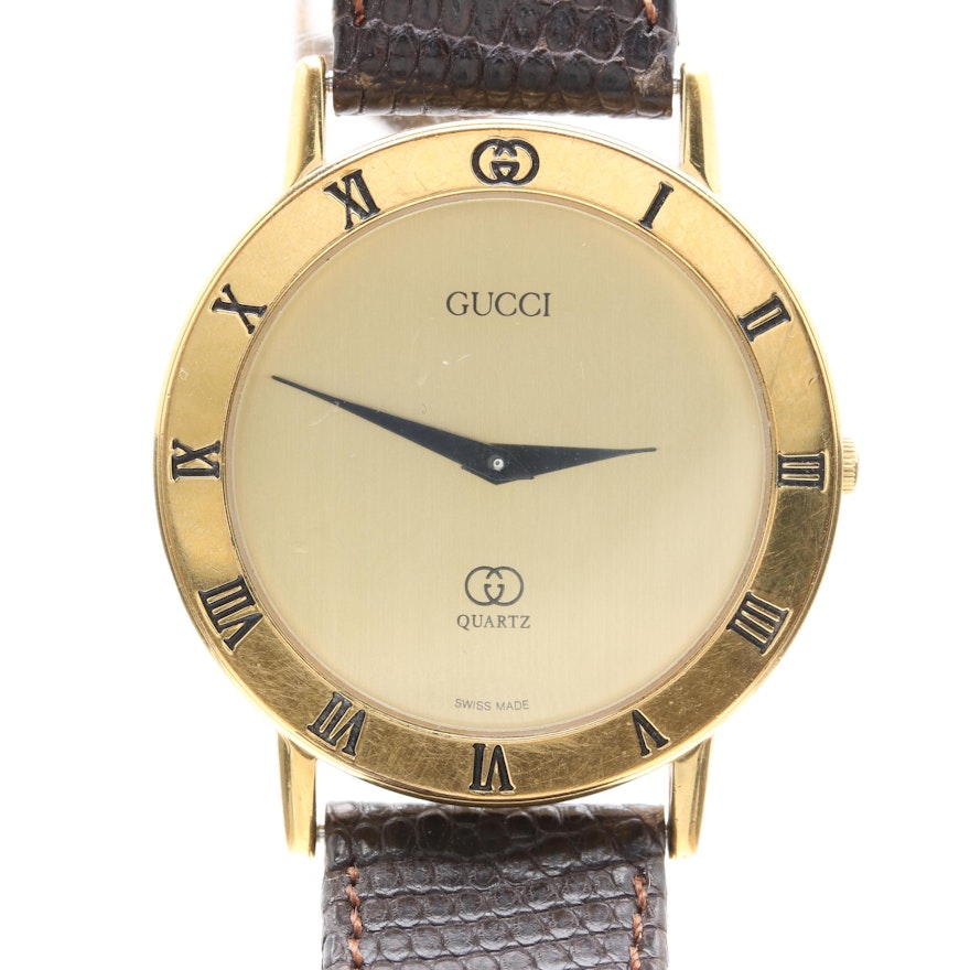Gucci Gold-Plated Brown Leather Wristwatch