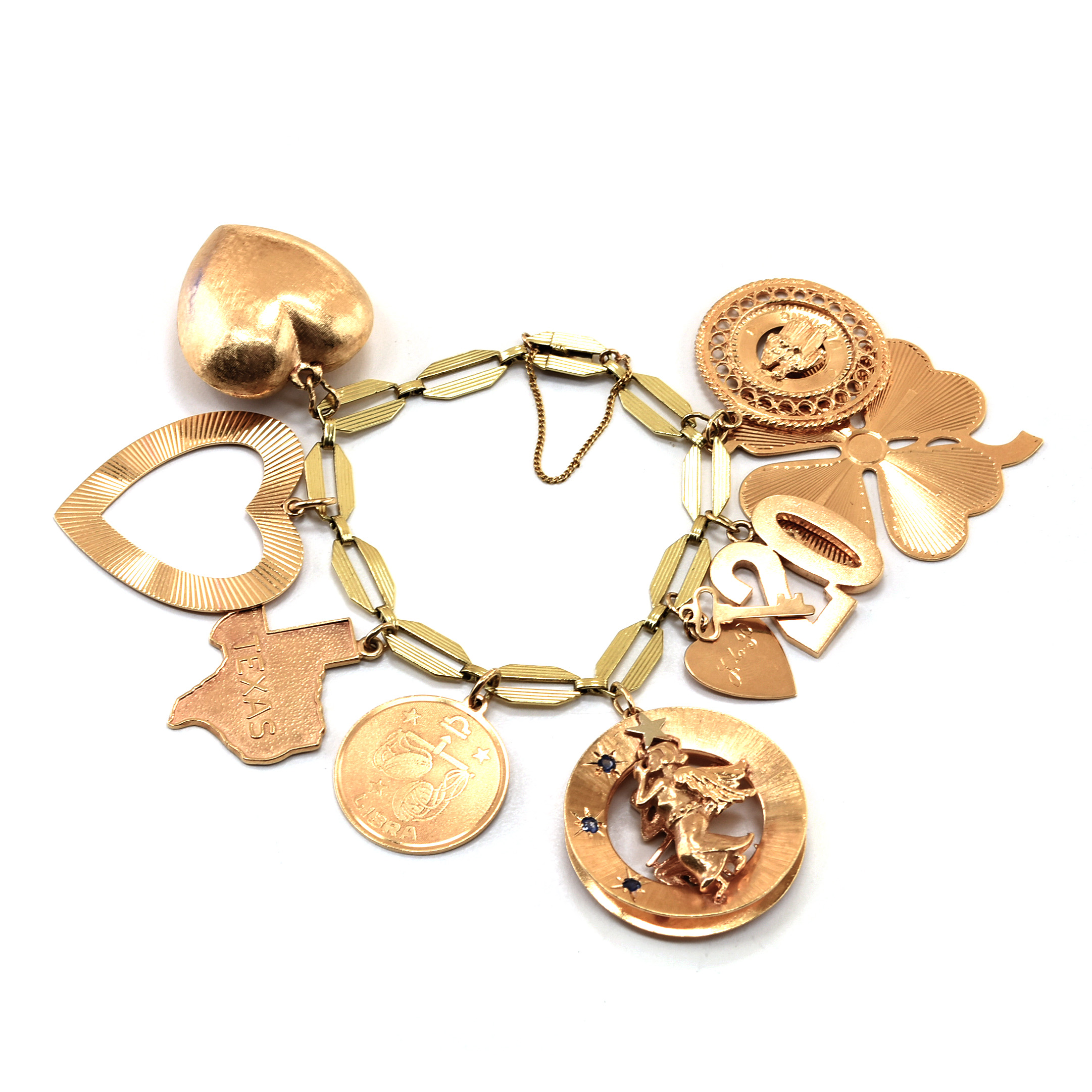 Vintage 14K Yellow Gold Charm Bracelet with Gold Charms and Gemstones