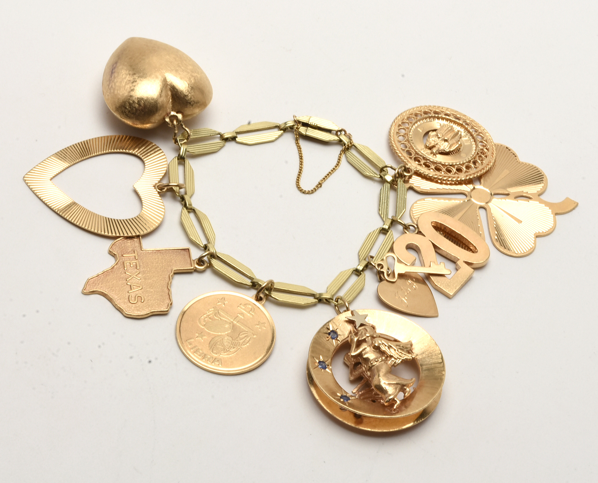 Vintage 14K Yellow Gold Charm Bracelet with Gold Charms and Gemstones