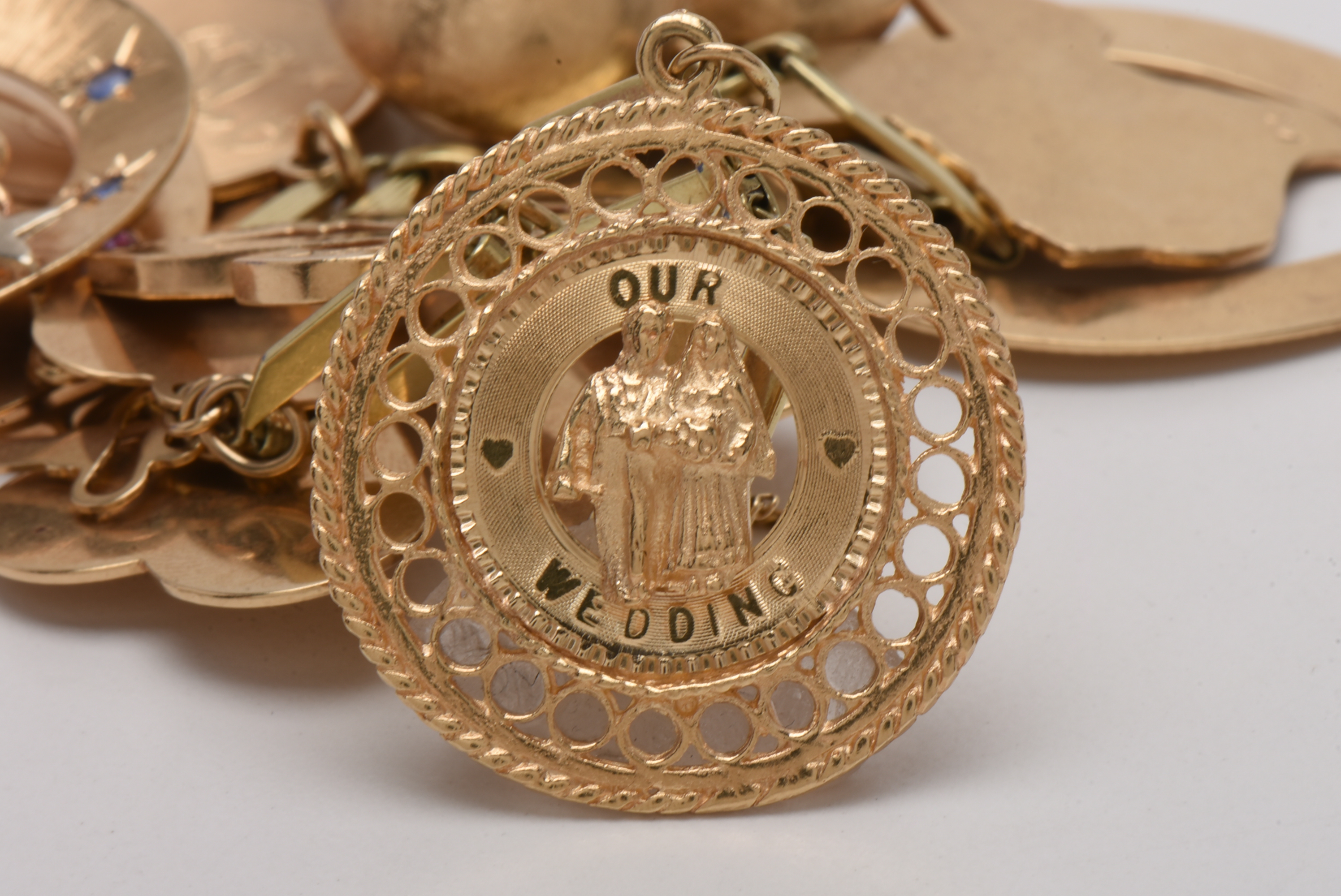 Vintage 14K Yellow Gold Charm Bracelet with Gold Charms and Gemstones