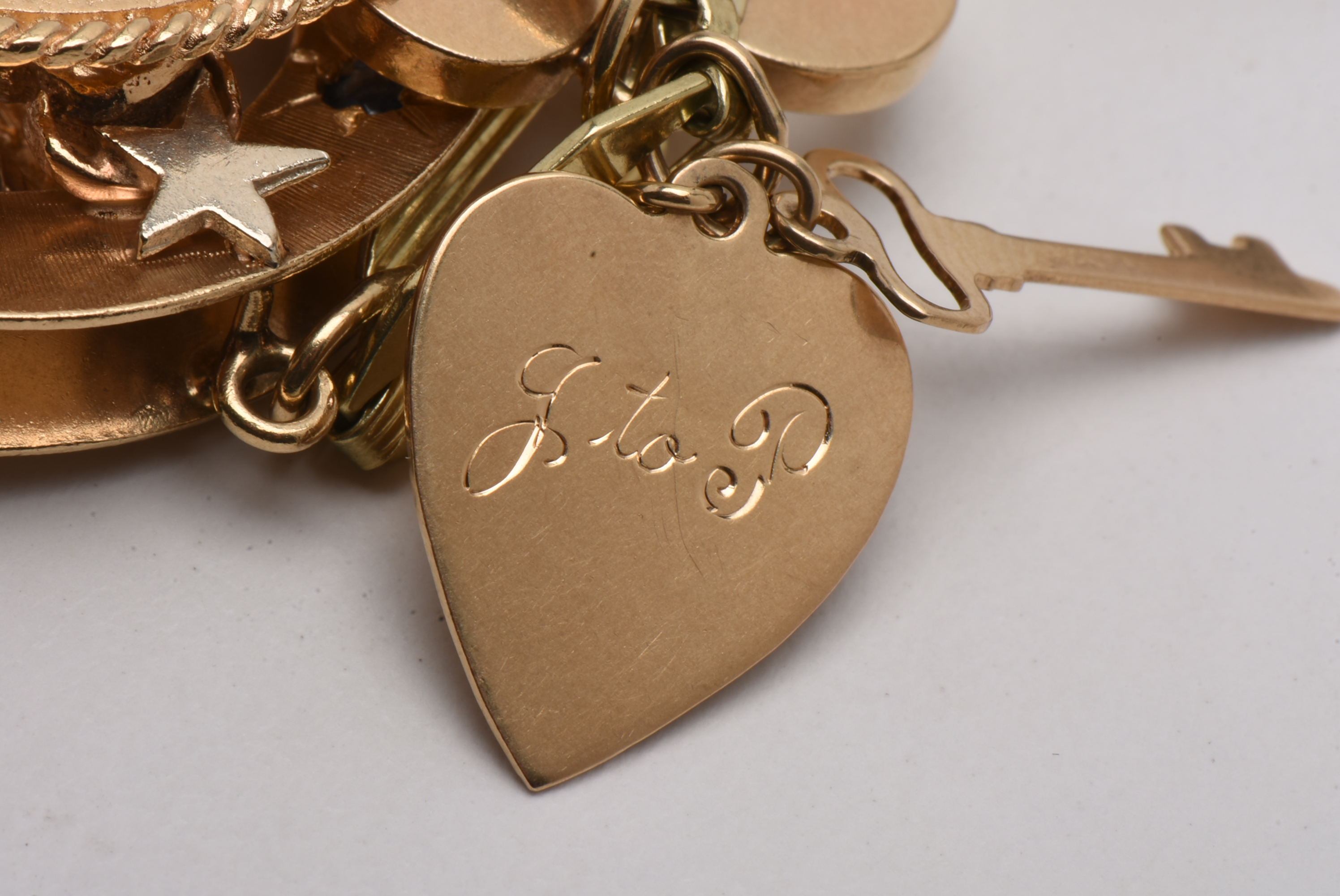 Vintage 14K Yellow Gold Charm Bracelet with Gold Charms and Gemstones