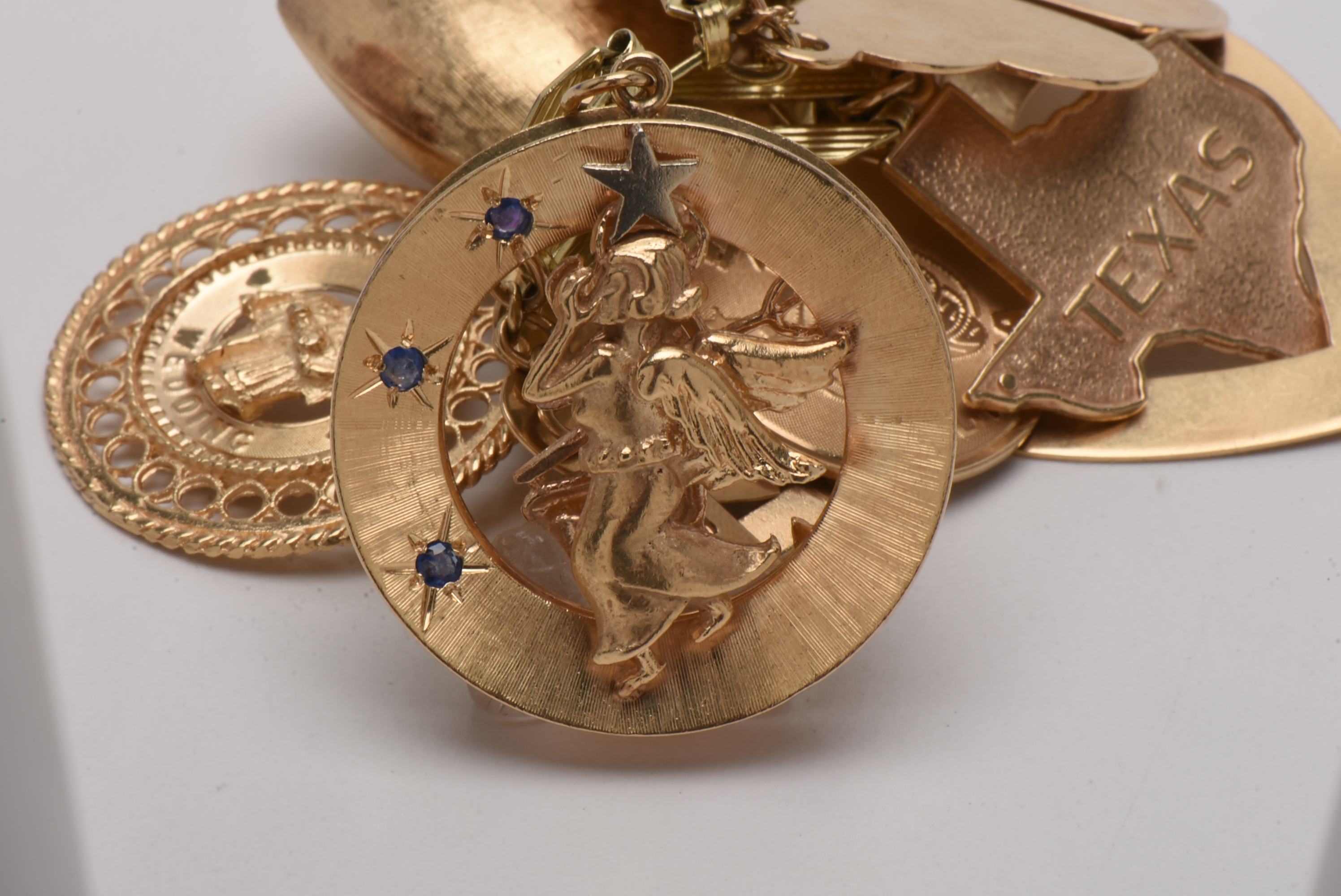 Vintage 14K Yellow Gold Charm Bracelet with Gold Charms and Gemstones