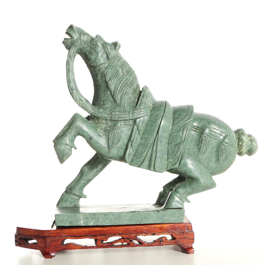 Contemporary Chinoiserie Green Marble Sculpture of Horse