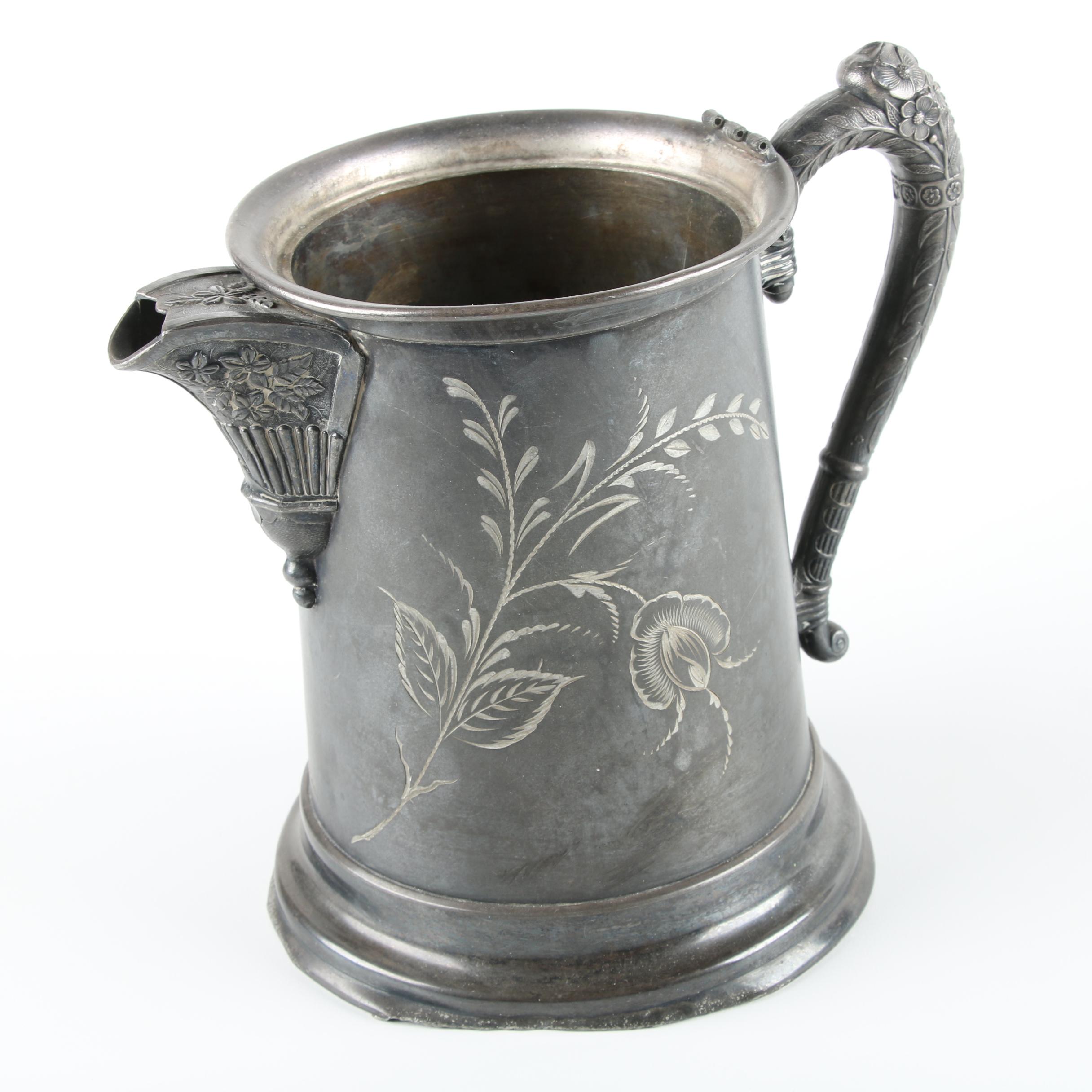 Floral Accented Silver-Plated Ice Water Pitcher