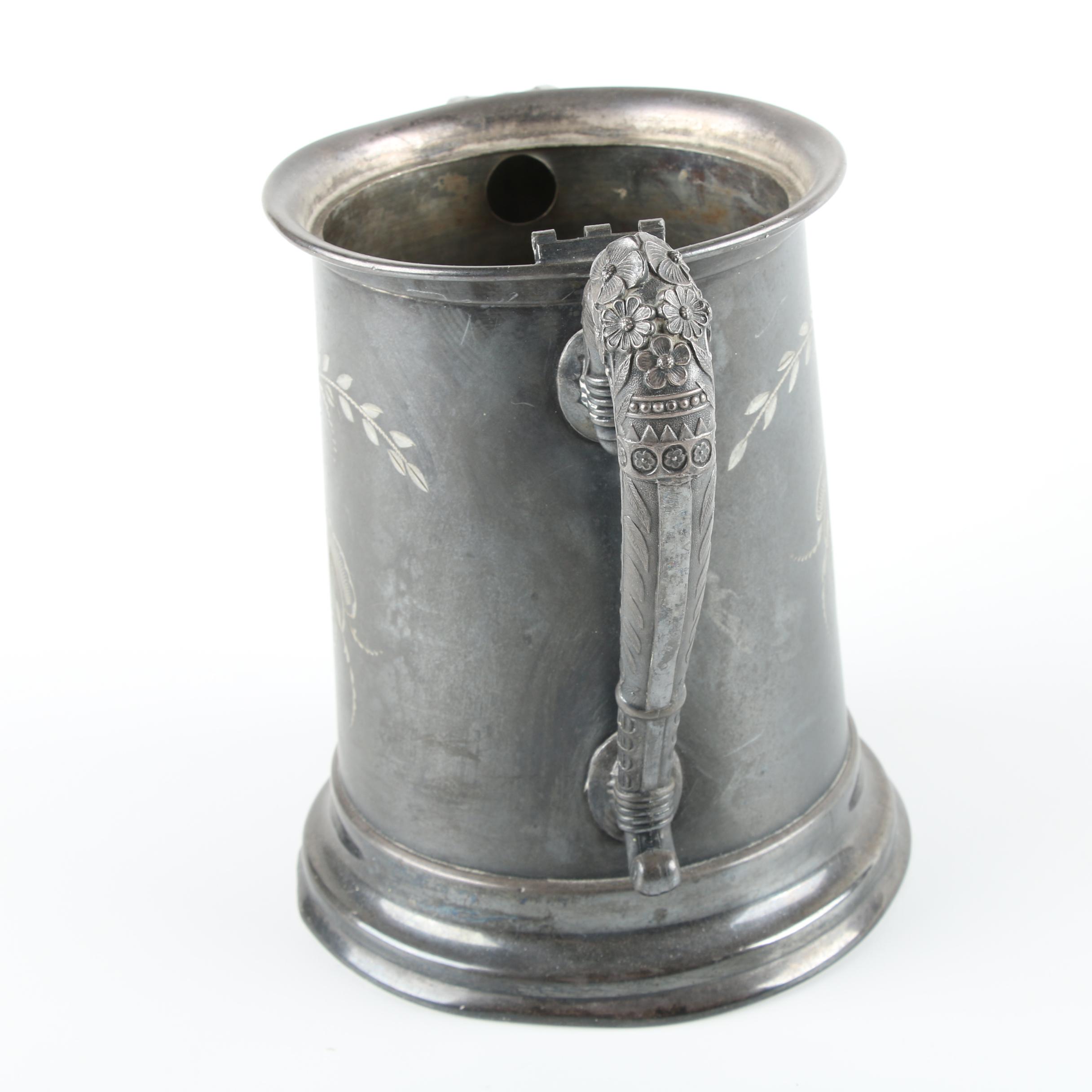 Floral Accented Silver-Plated Ice Water Pitcher