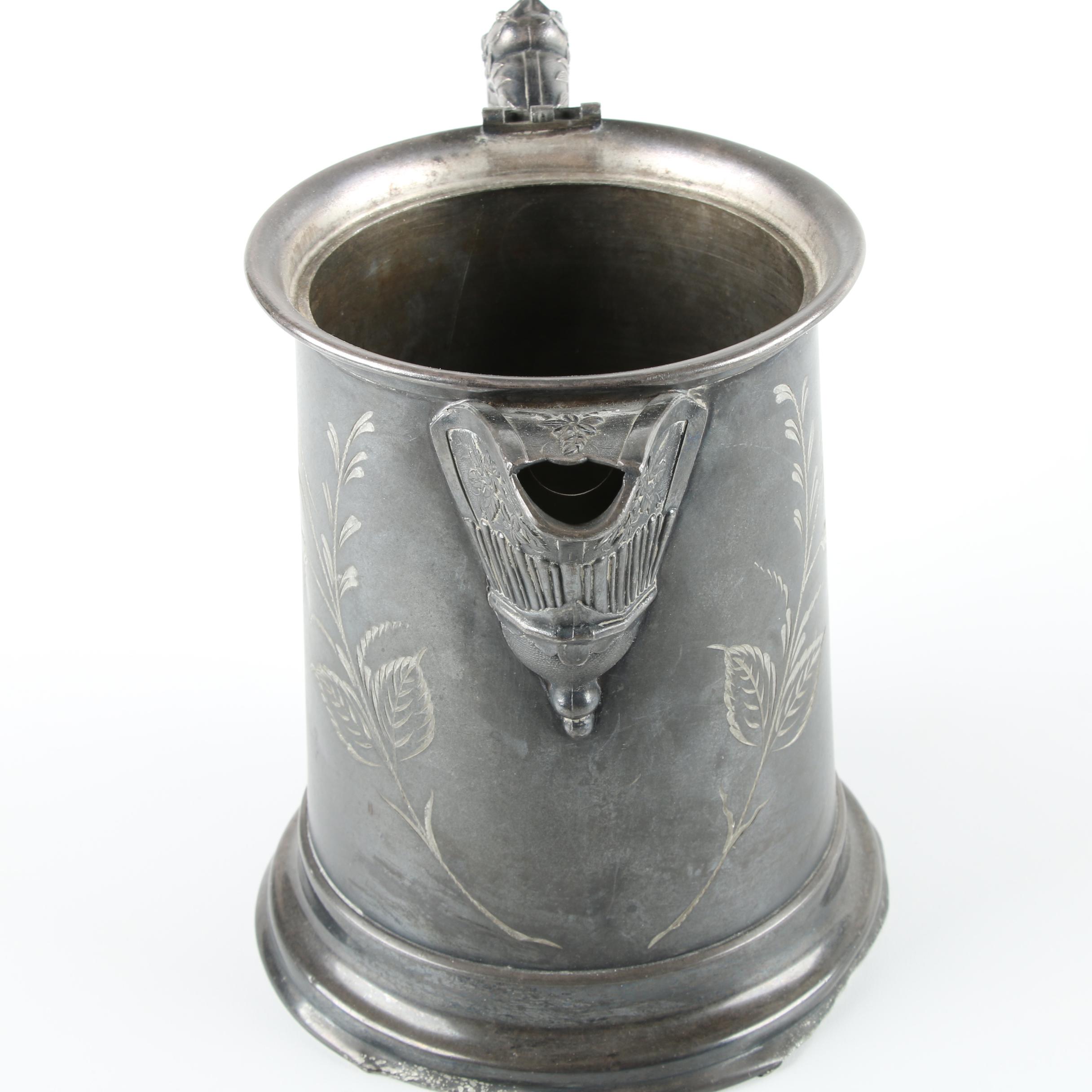 Floral Accented Silver-Plated Ice Water Pitcher