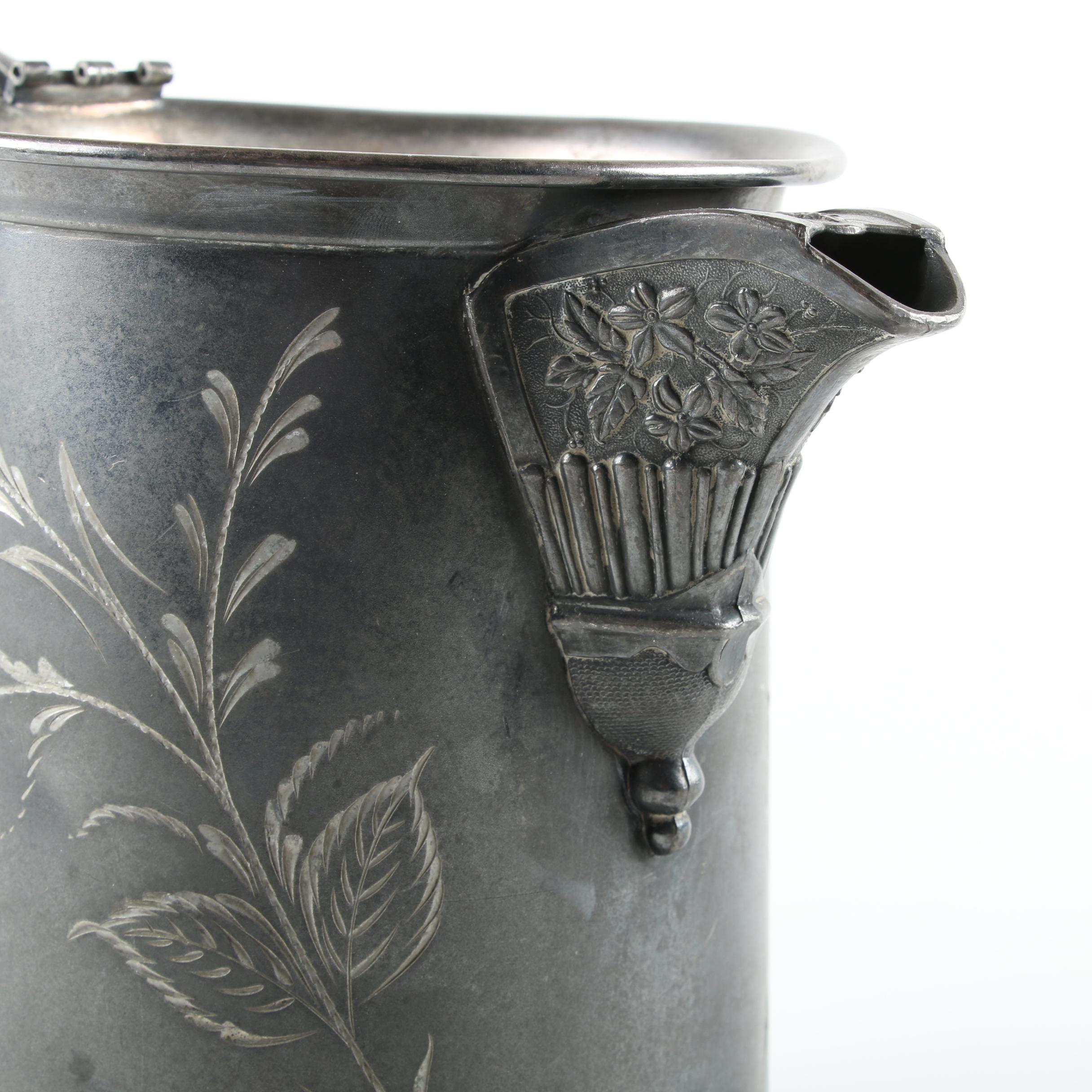 Floral Accented Silver-Plated Ice Water Pitcher