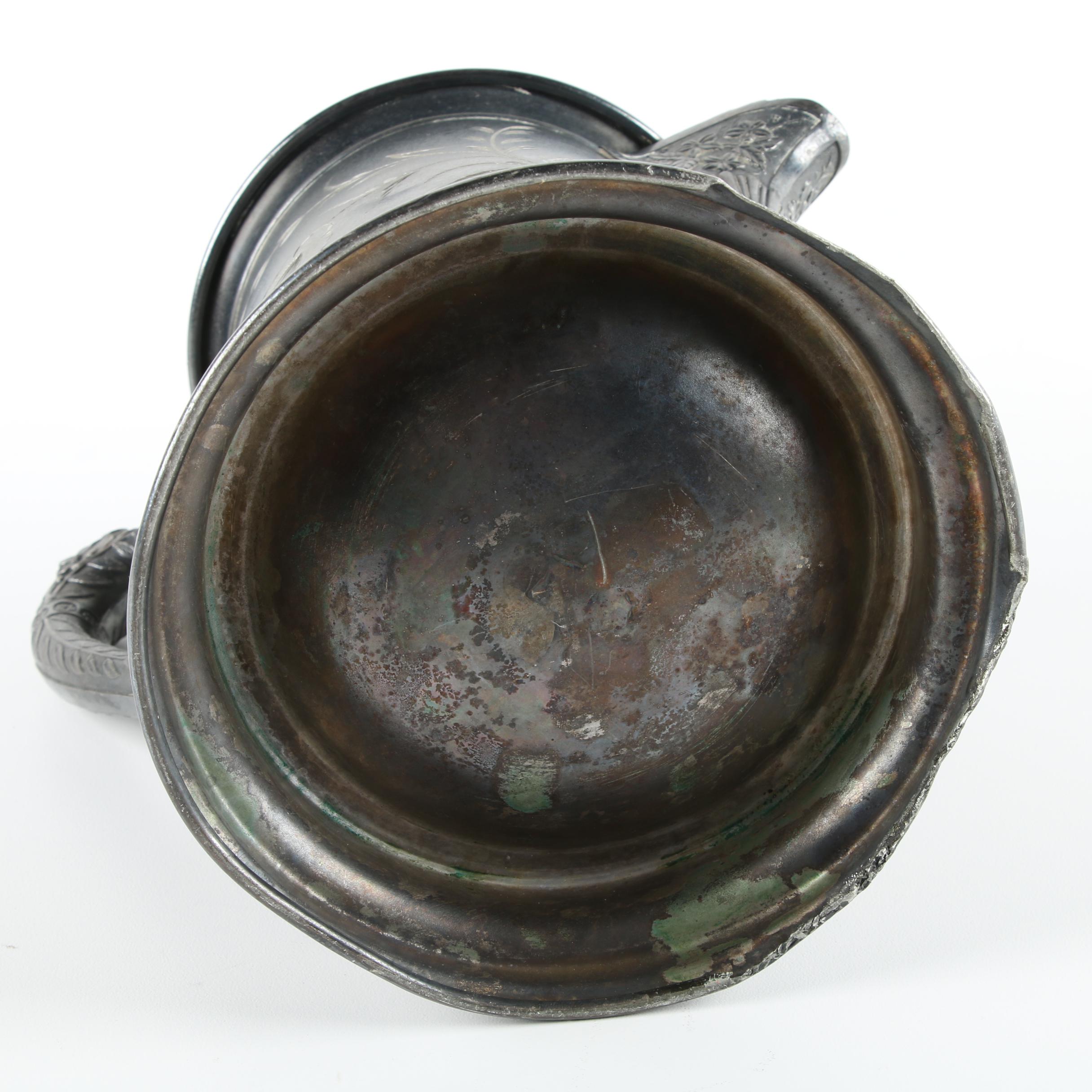 Floral Accented Silver-Plated Ice Water Pitcher