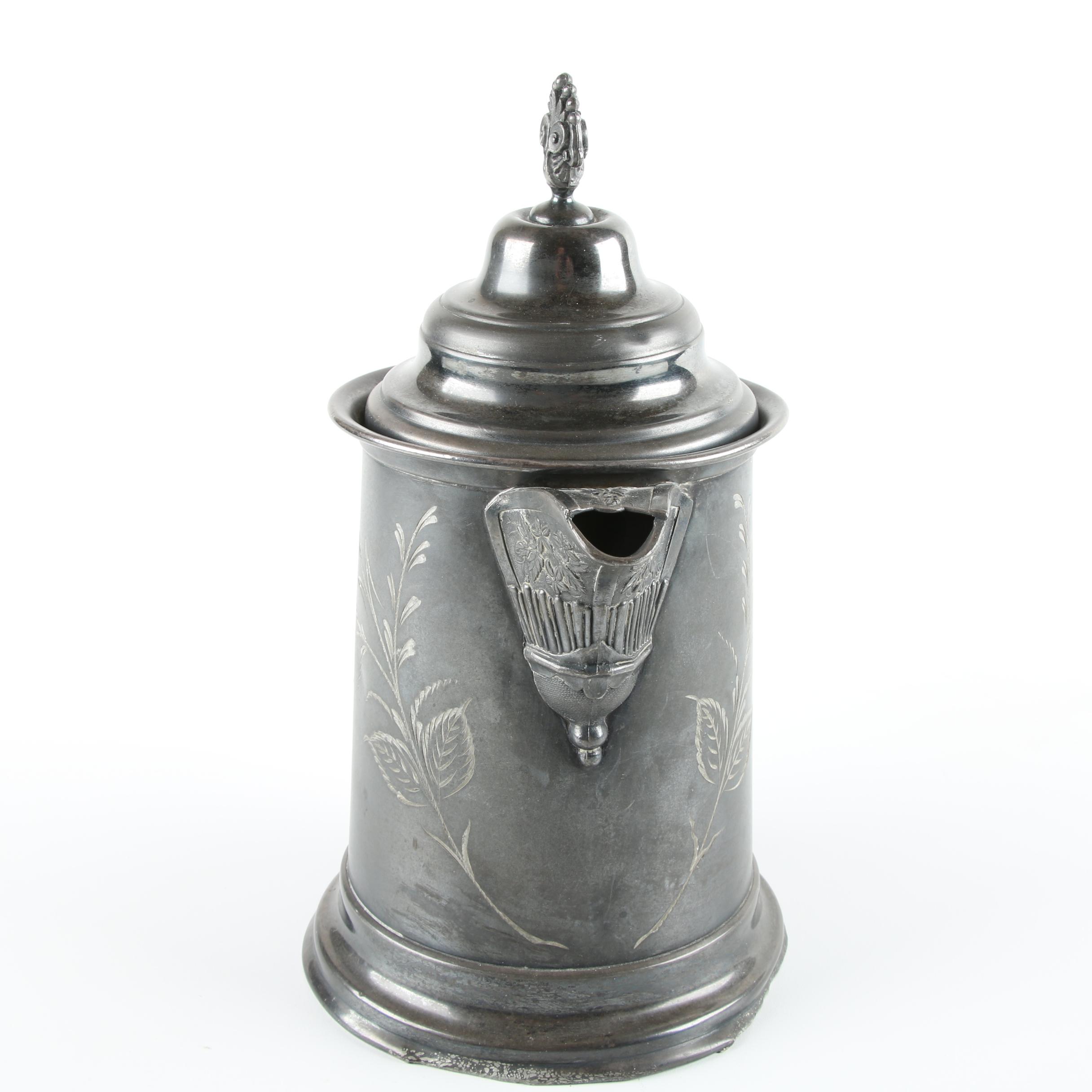 Floral Accented Silver-Plated Ice Water Pitcher