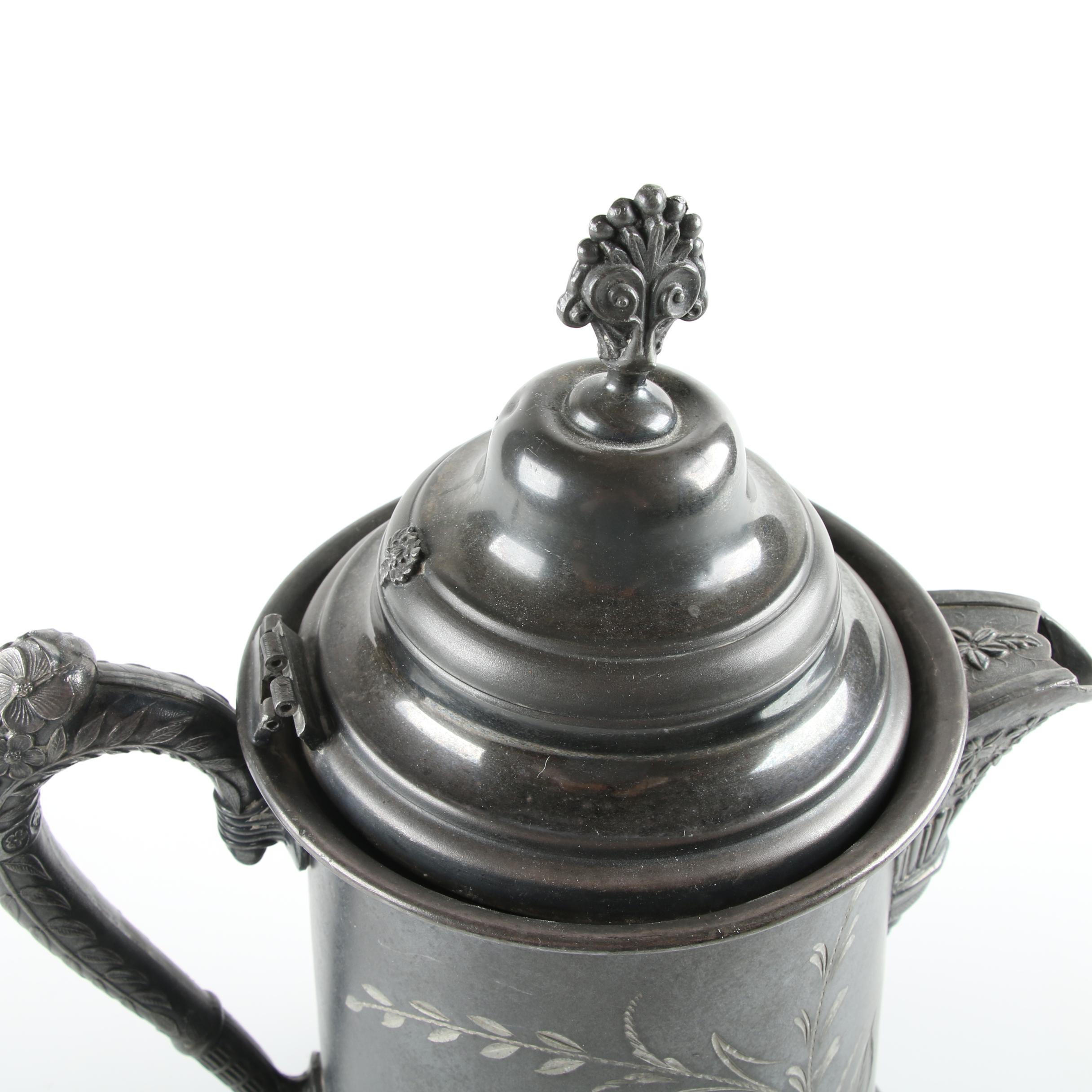 Floral Accented Silver-Plated Ice Water Pitcher