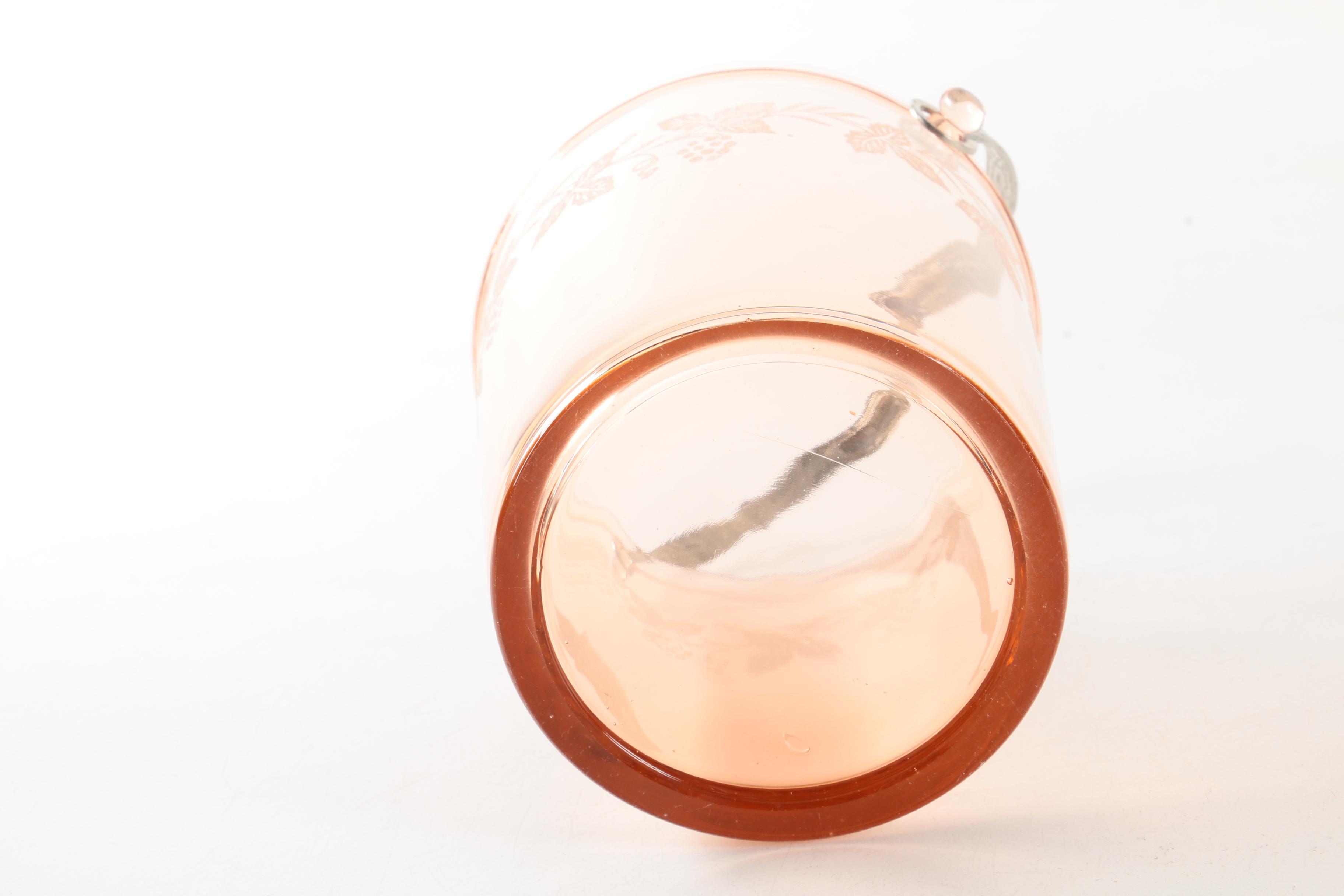 Vintage Etched Pink Glass Ice Bucket and Console Dish