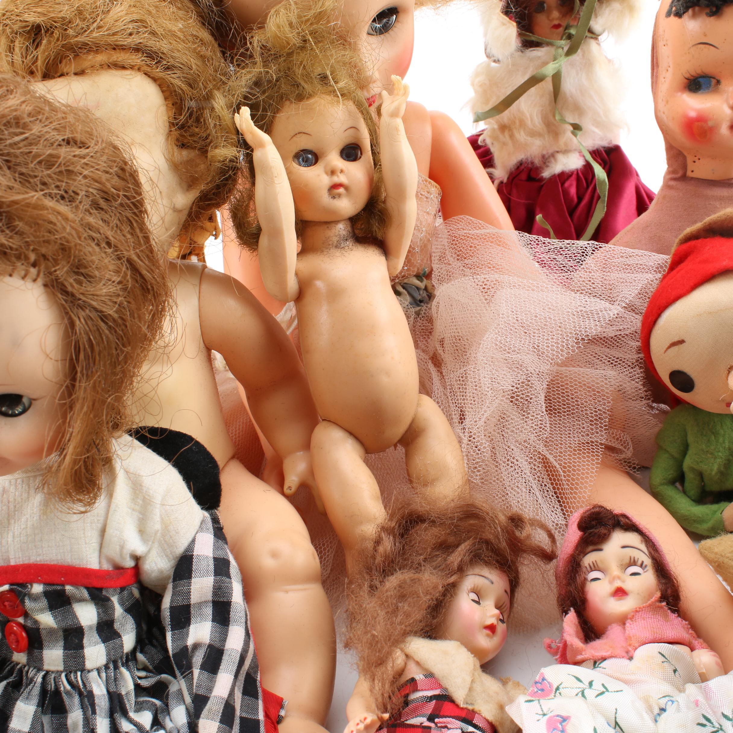 1960s Ideal "Mitzi" Doll with Vintage Baby Dolls