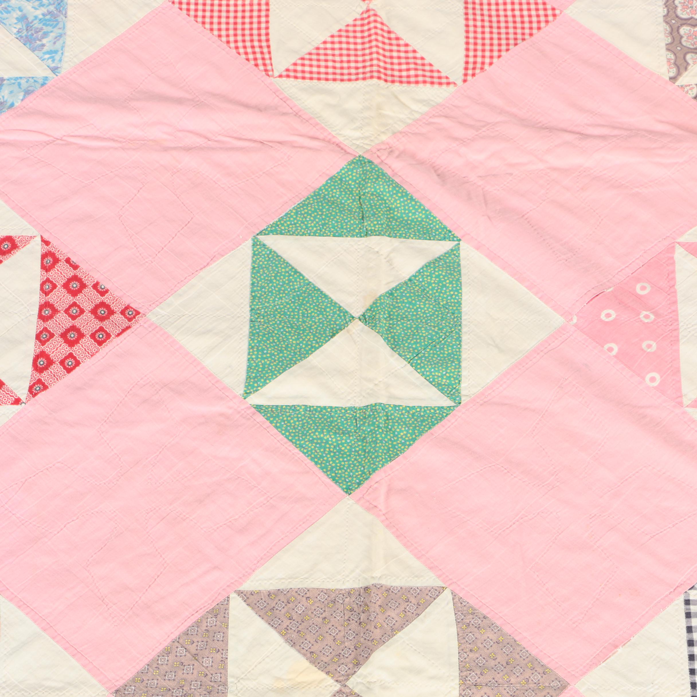 Vintage Handcrafted "Hourglass" Pieced Quilt
