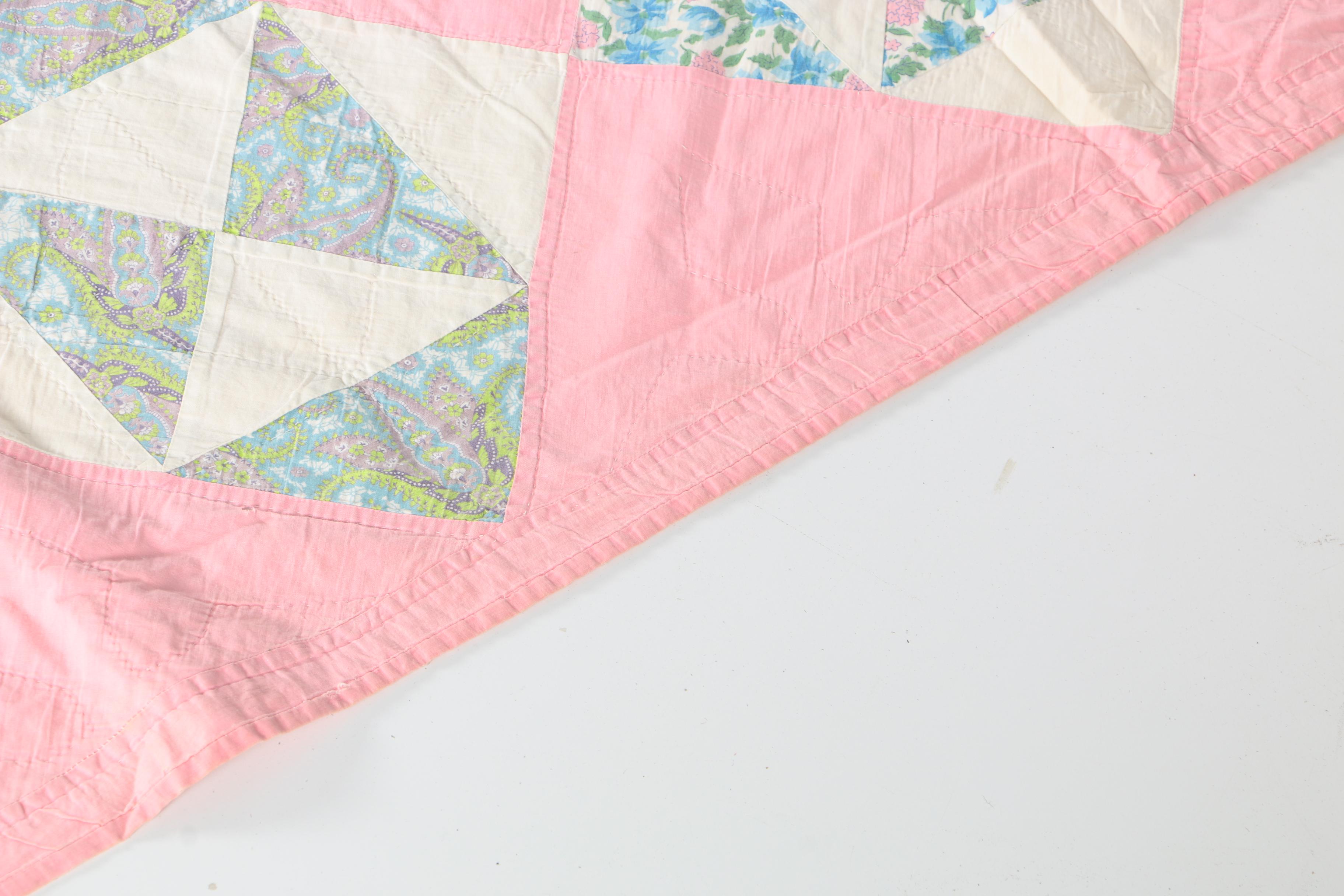 Vintage Handcrafted "Hourglass" Pieced Quilt