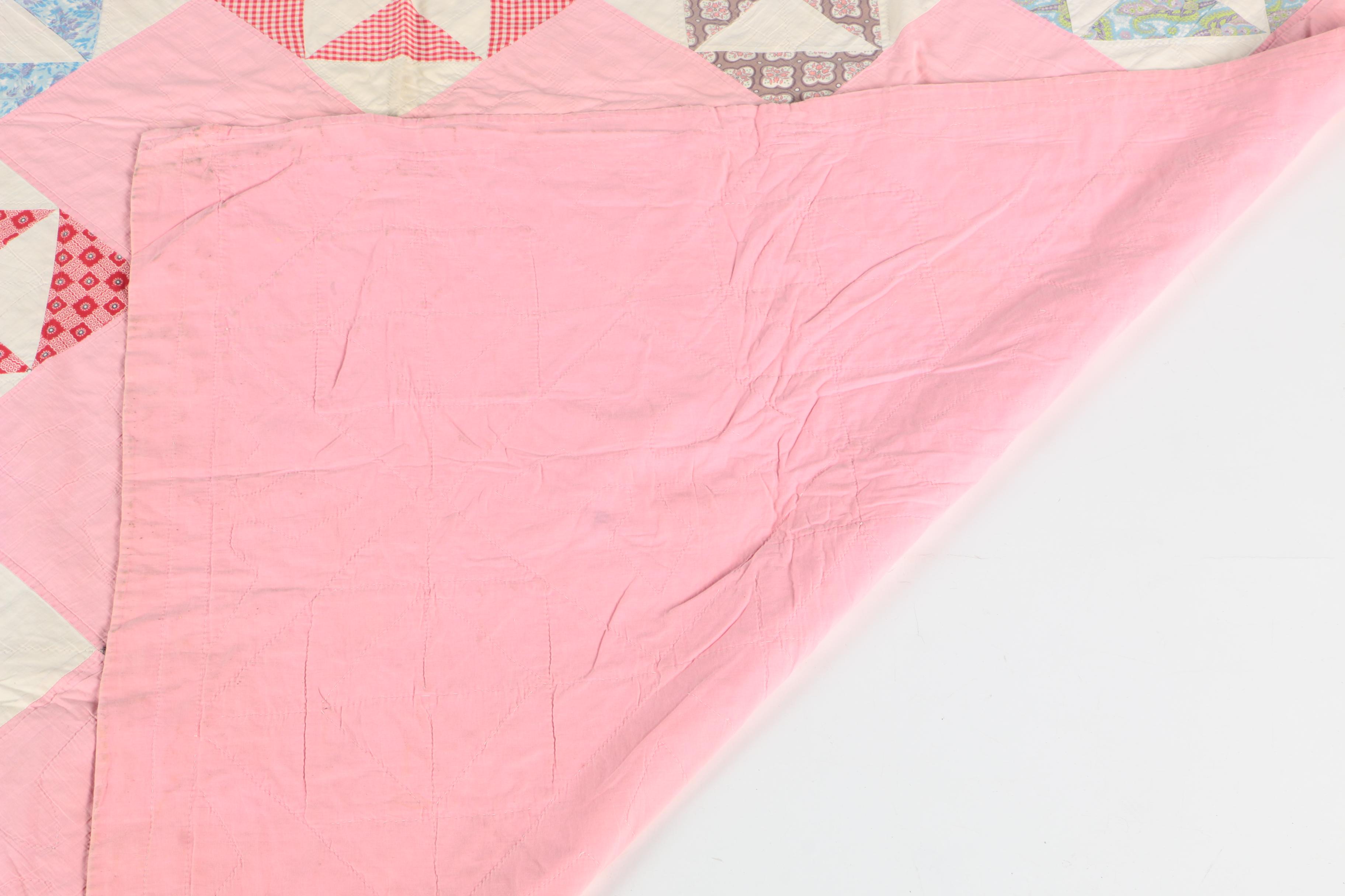 Vintage Handcrafted "Hourglass" Pieced Quilt