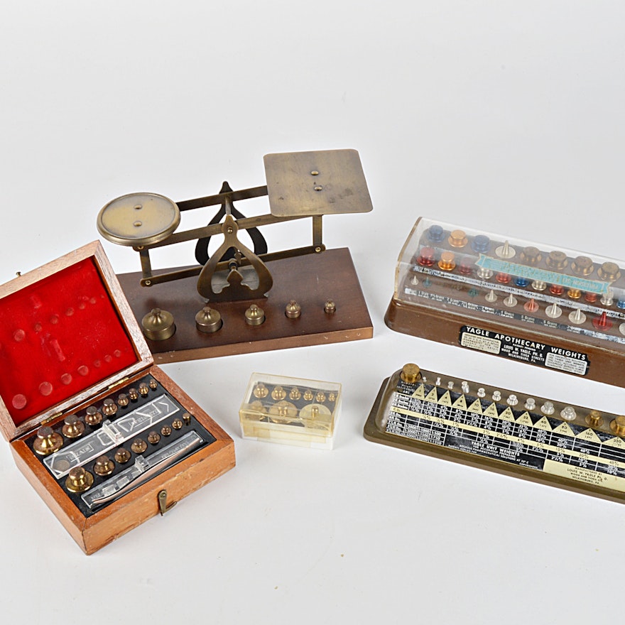 Vintage Balance Scale and Apothecary Weight Sets