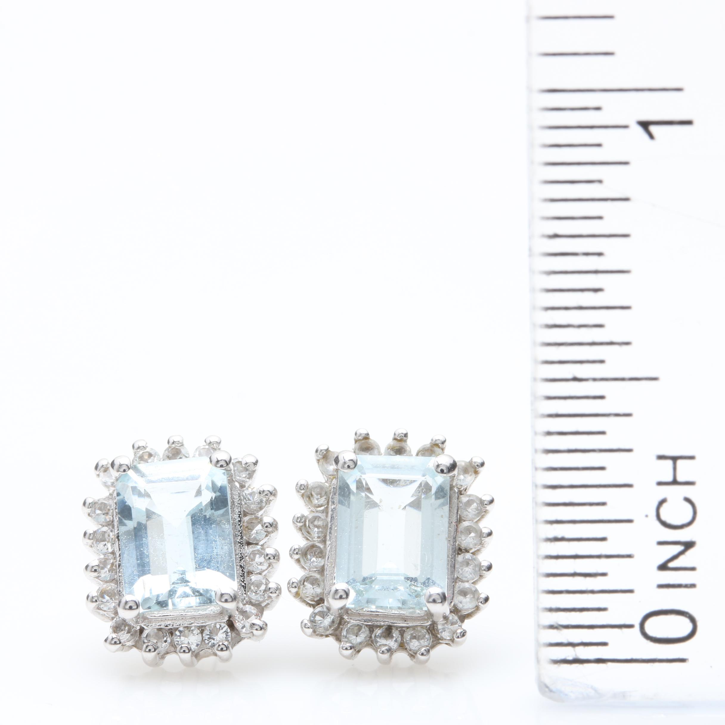 10K White Gold Aquamarine and White Topaz Earrings