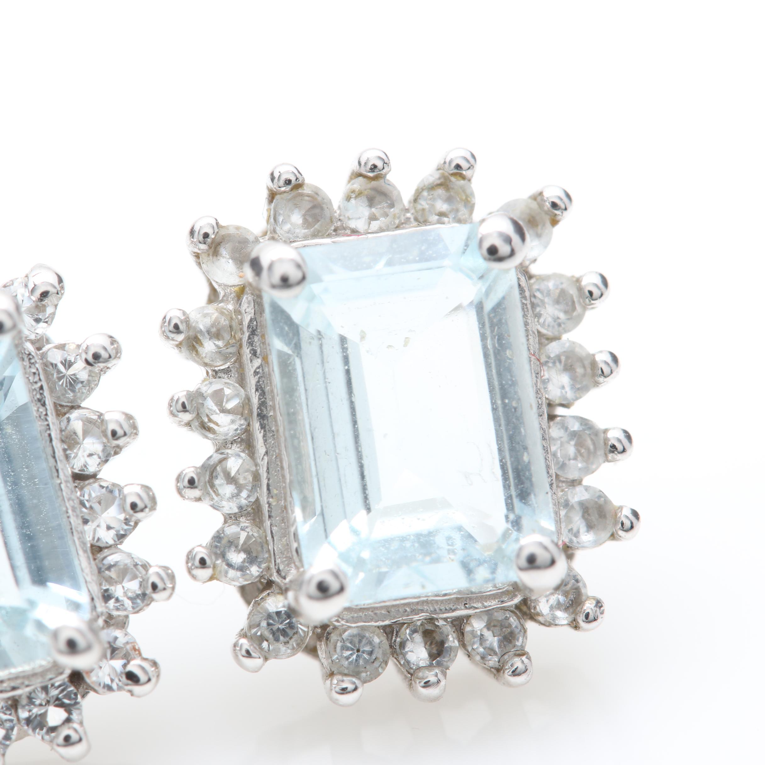 10K White Gold Aquamarine and White Topaz Earrings