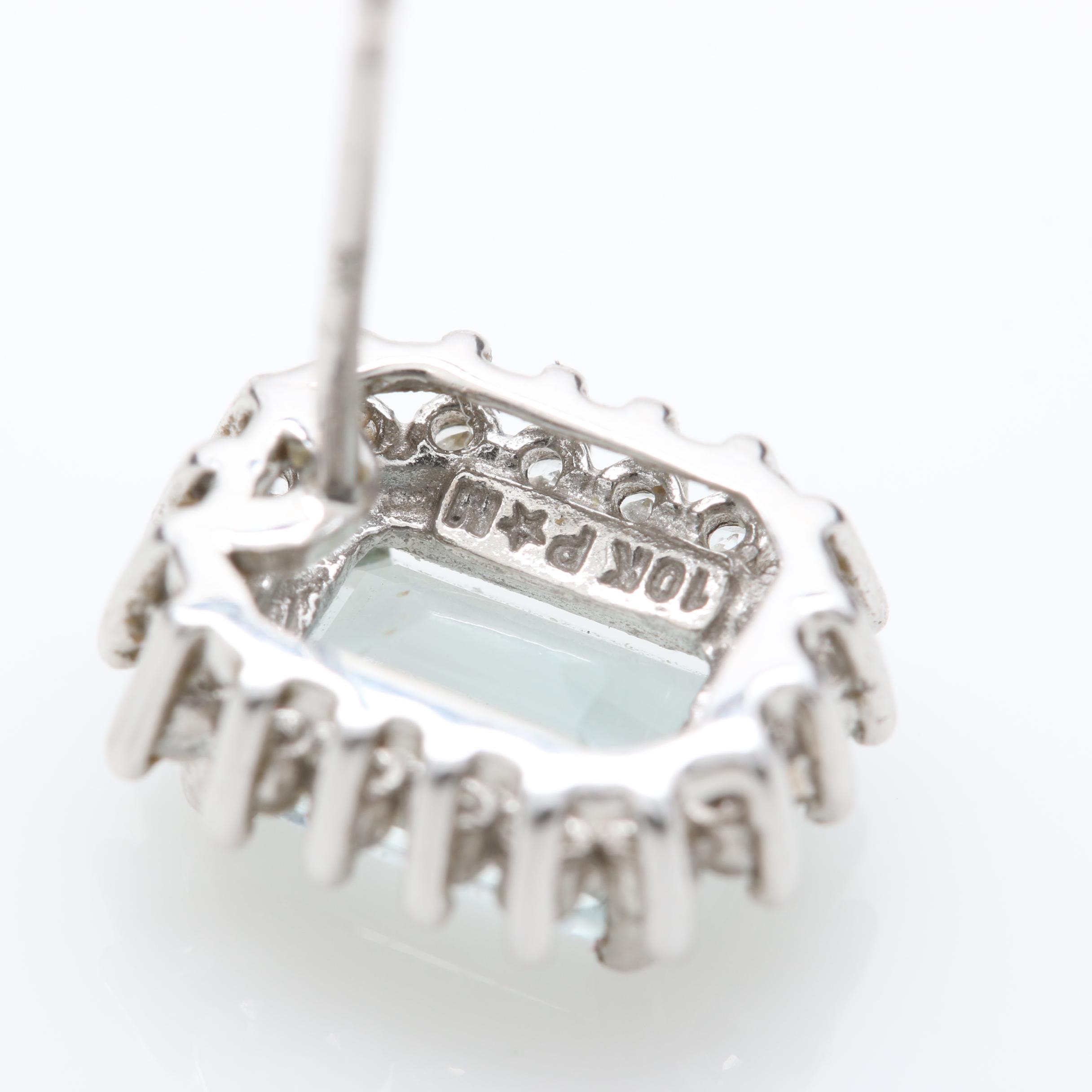 10K White Gold Aquamarine and White Topaz Earrings