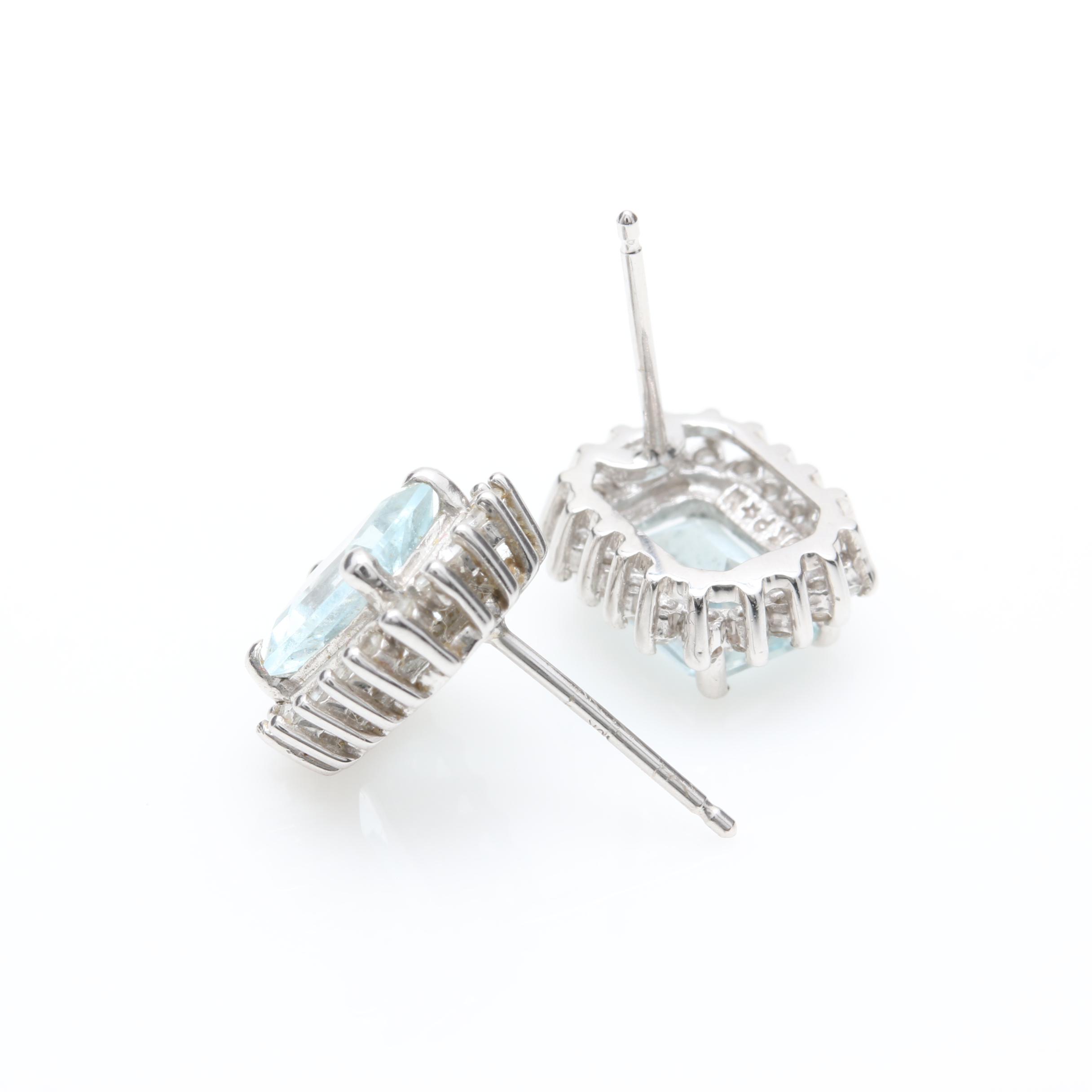 10K White Gold Aquamarine and White Topaz Earrings