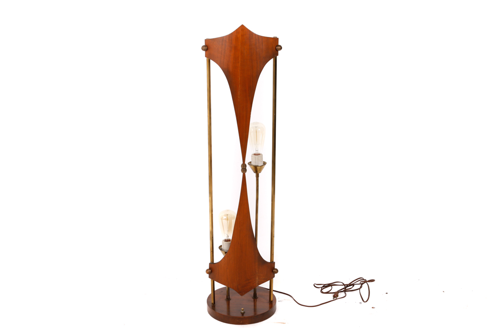 Mid Century Modern Wood and Brass Table Lamp