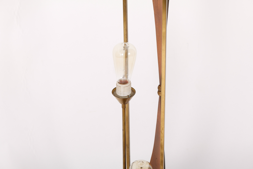 Mid Century Modern Wood and Brass Table Lamp