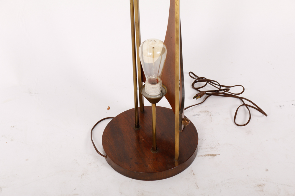 Mid Century Modern Wood and Brass Table Lamp