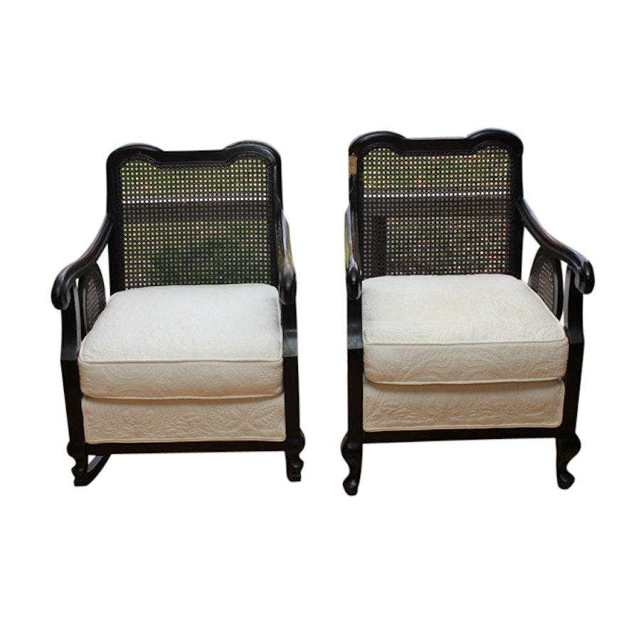 Vintage Cane Back Armchair and Rocking Chair