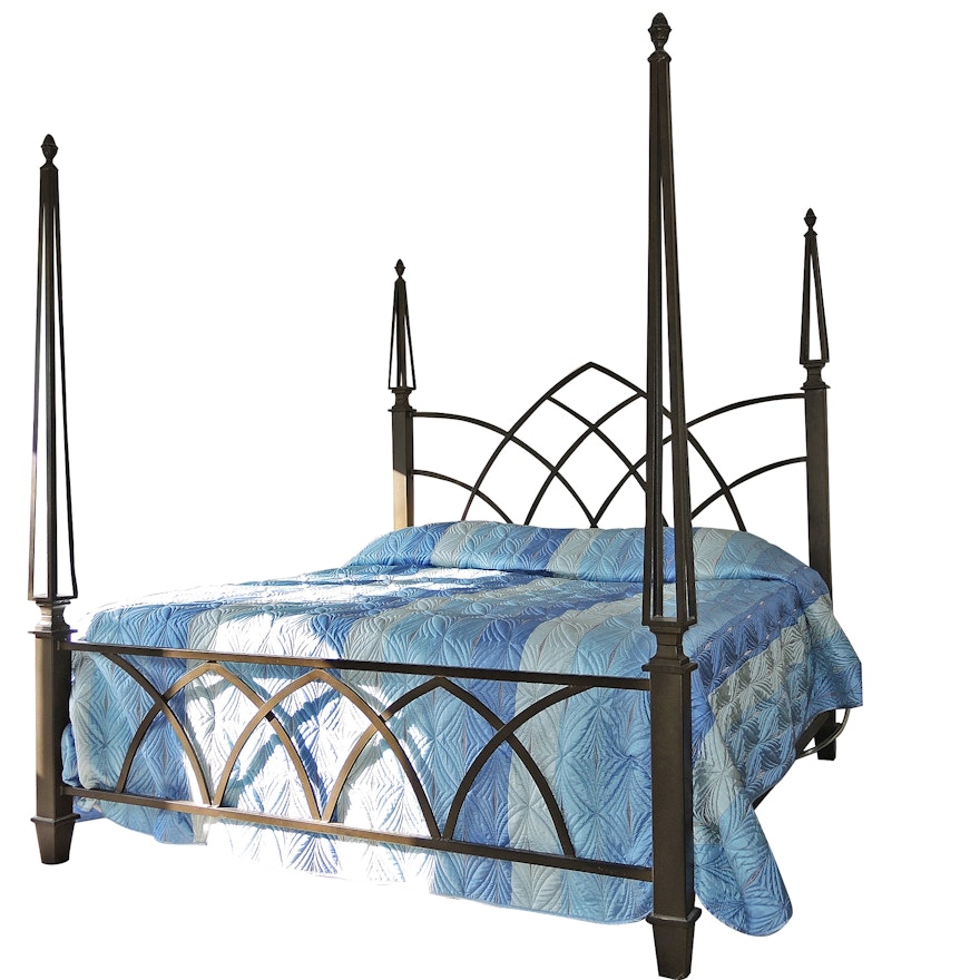 Wrought Iron King Bed with Night Stands and Floor Mirror