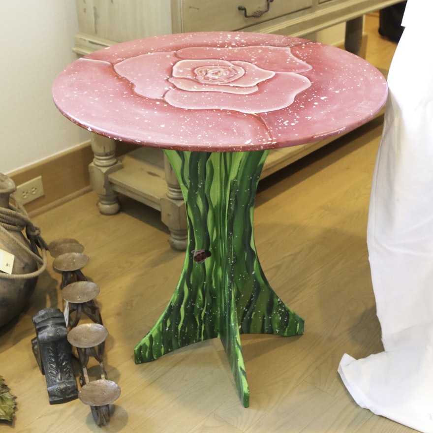 Hand-painted Rose Accent Table