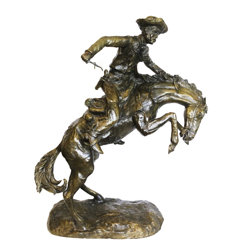 Bronze Tone Sculpture of a Bucking Bronco