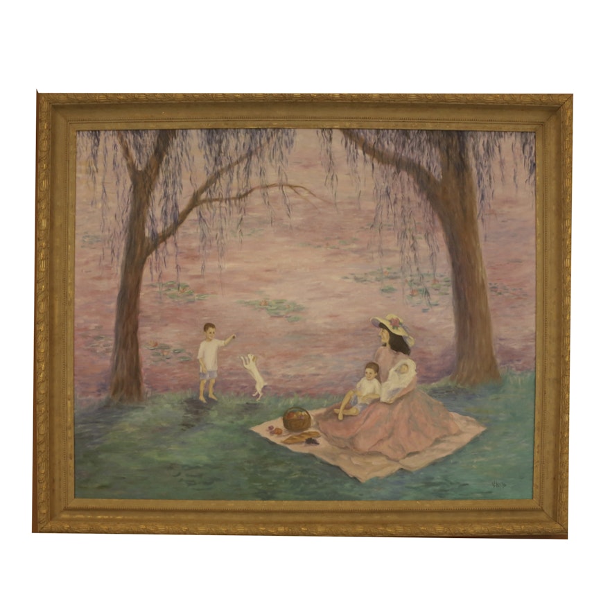 W. Myers Oil Painting of a Picnic