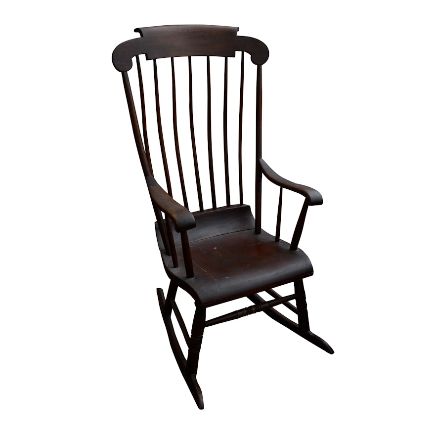 Dark Stained Wooden Rocking Chair