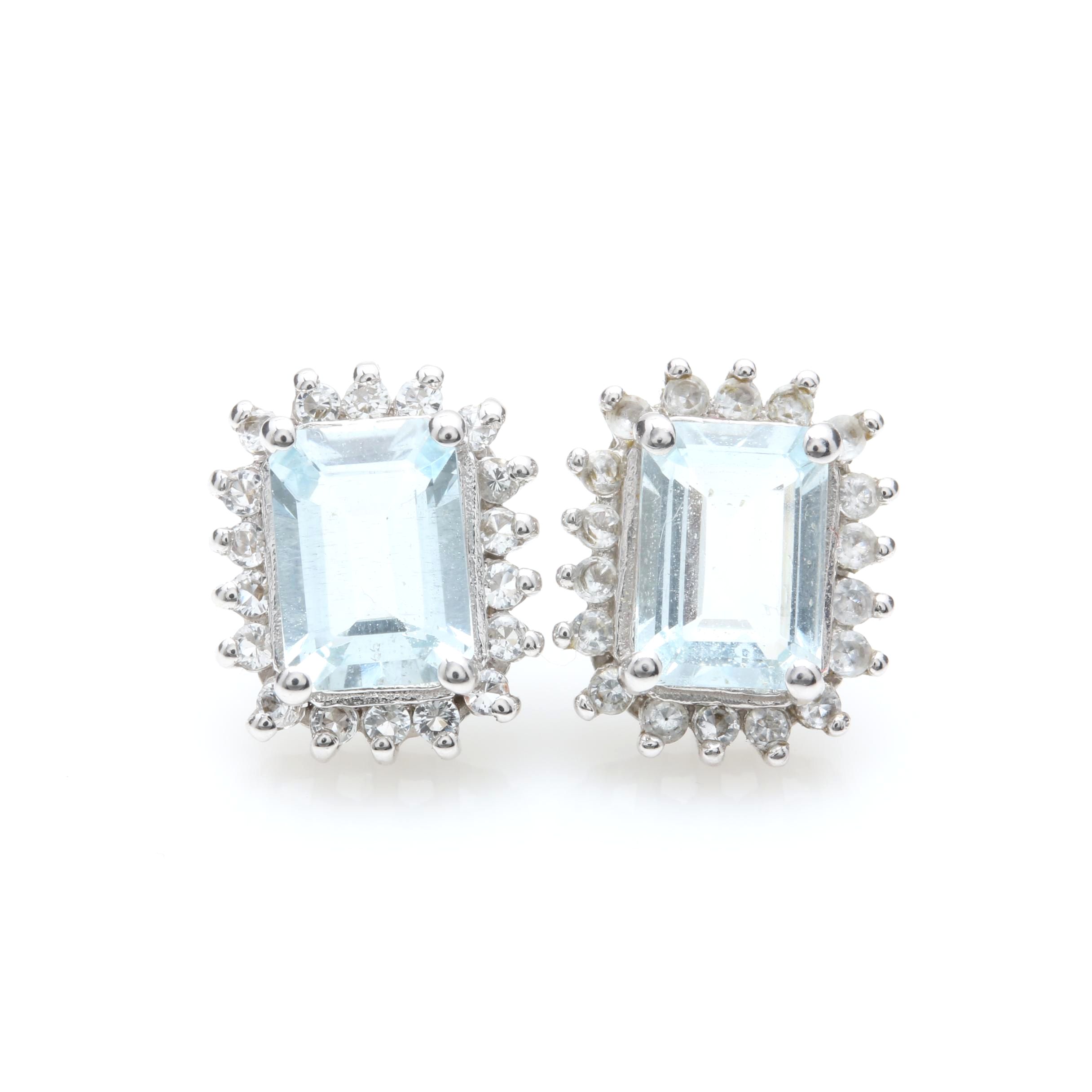 10K White Gold Aquamarine and White Topaz Earrings