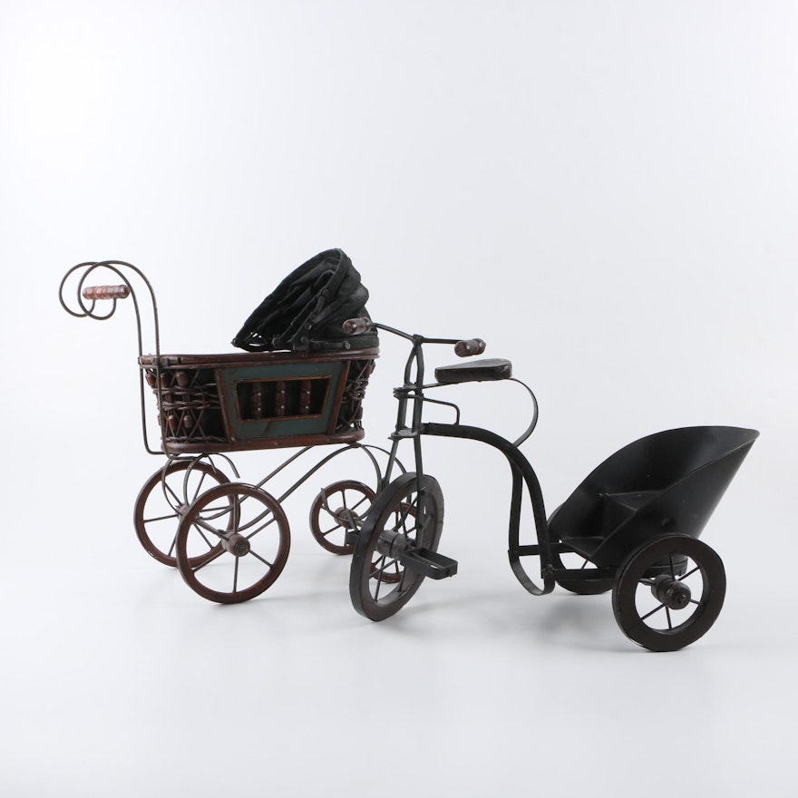 Vintage Doll Pram and Tricyle with Doll Cart