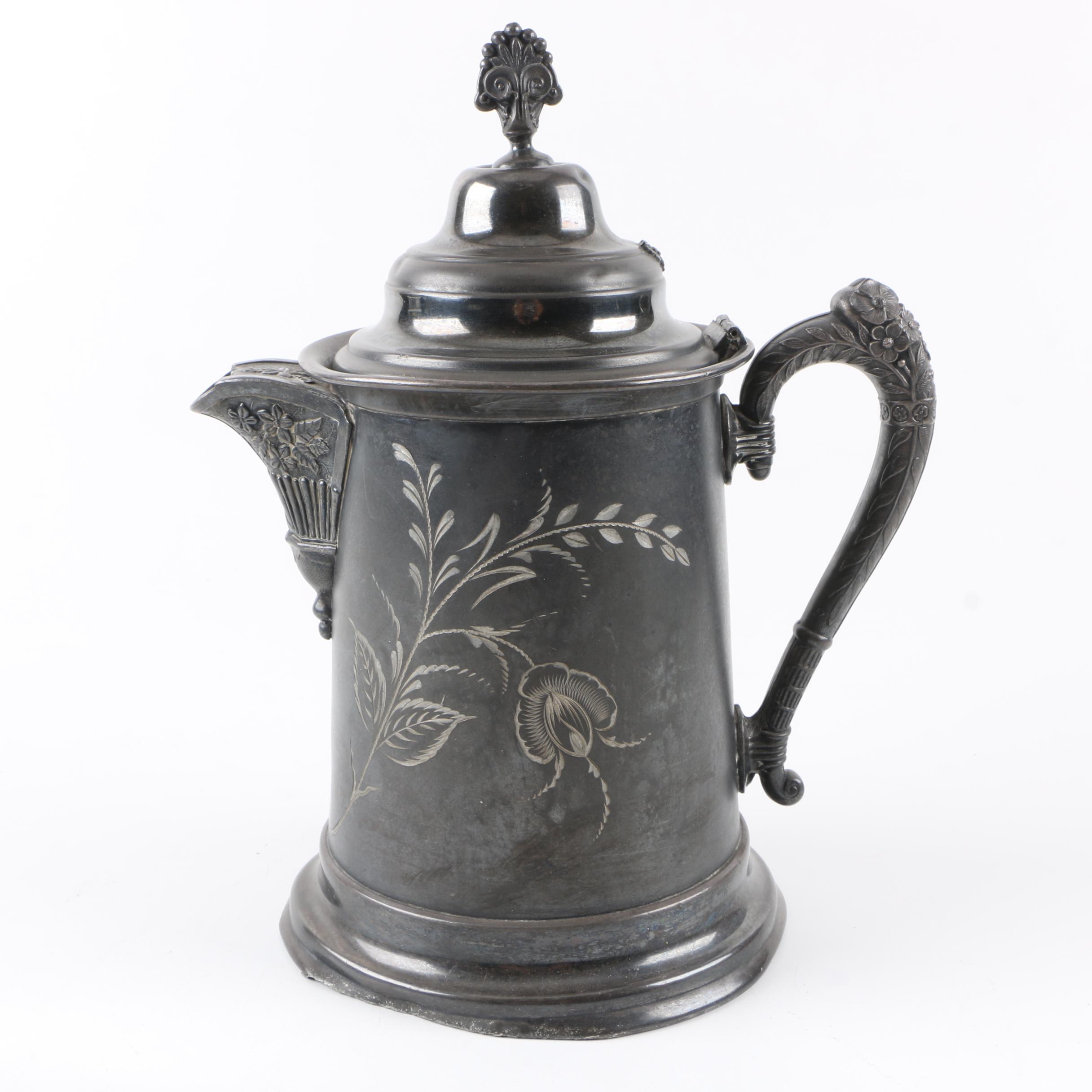 Floral Accented Silver-Plated Ice Water Pitcher