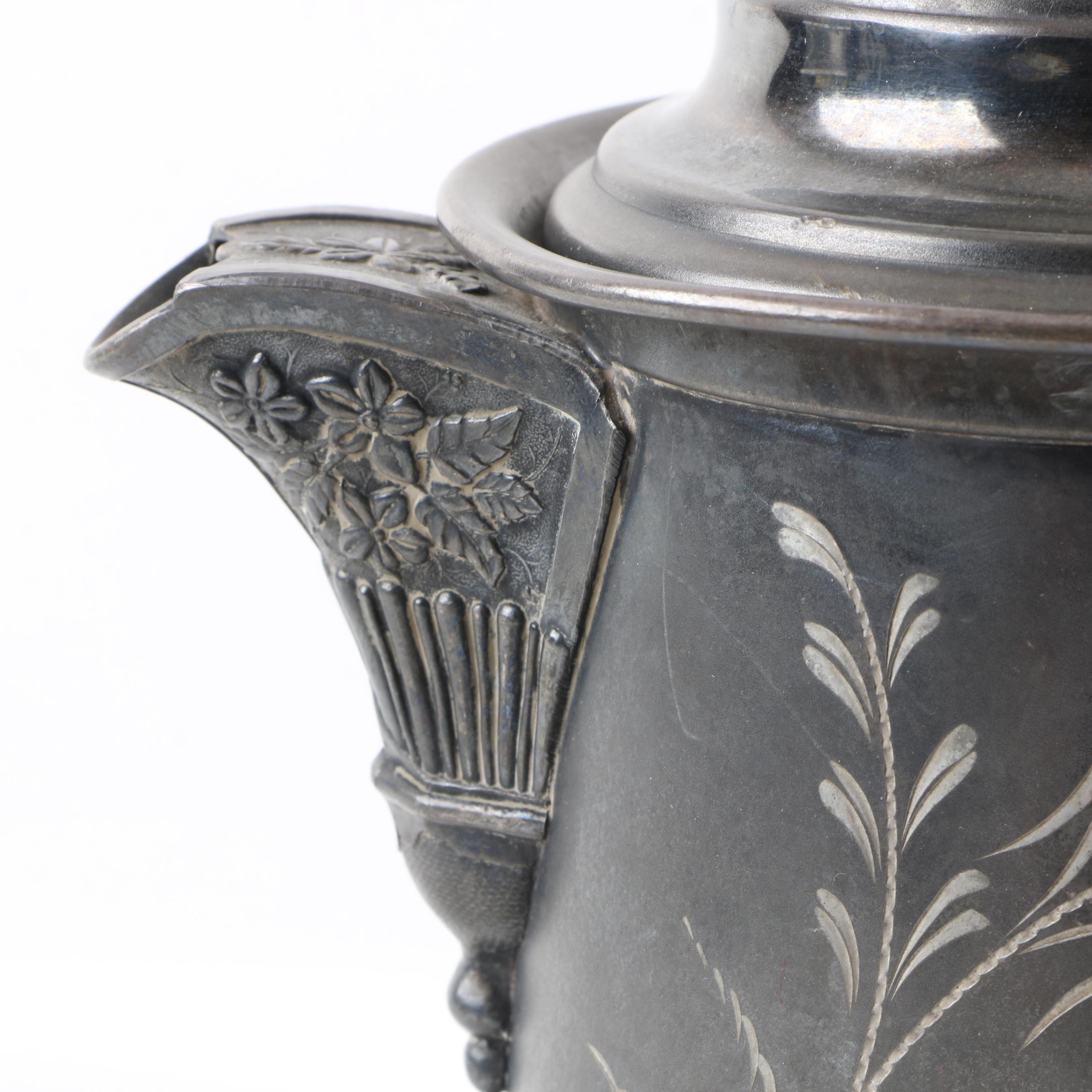 Floral Accented Silver-Plated Ice Water Pitcher