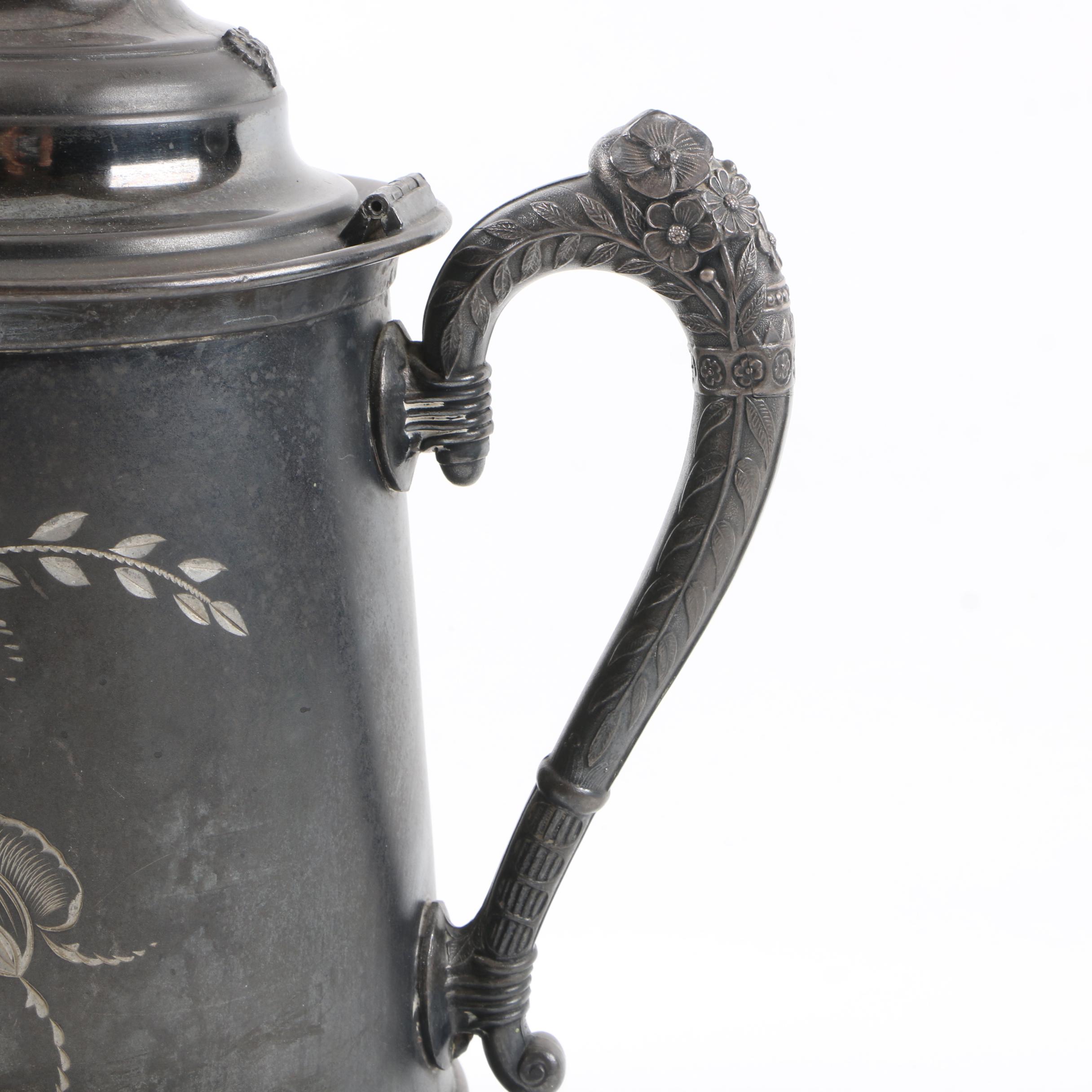 Floral Accented Silver-Plated Ice Water Pitcher