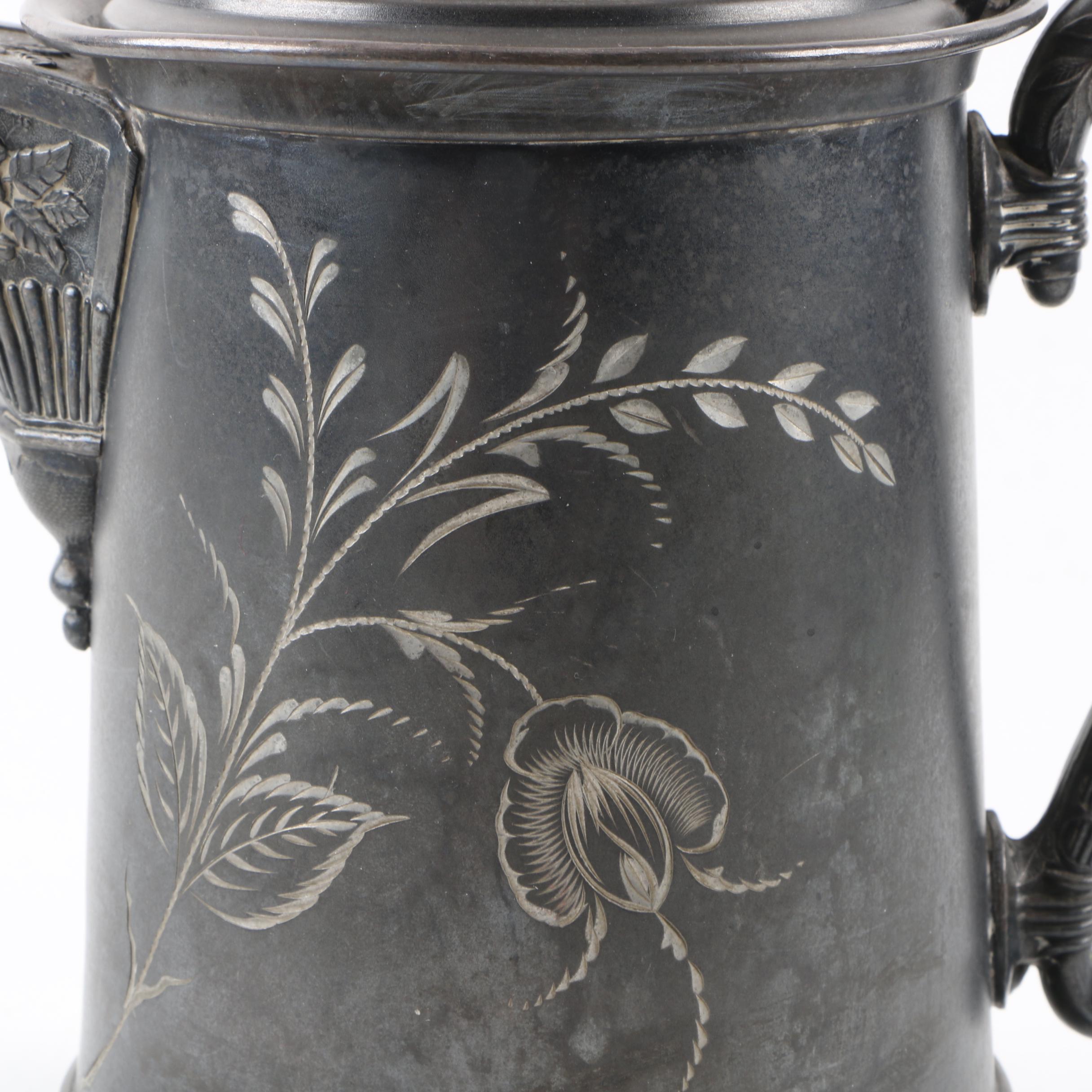 Floral Accented Silver-Plated Ice Water Pitcher